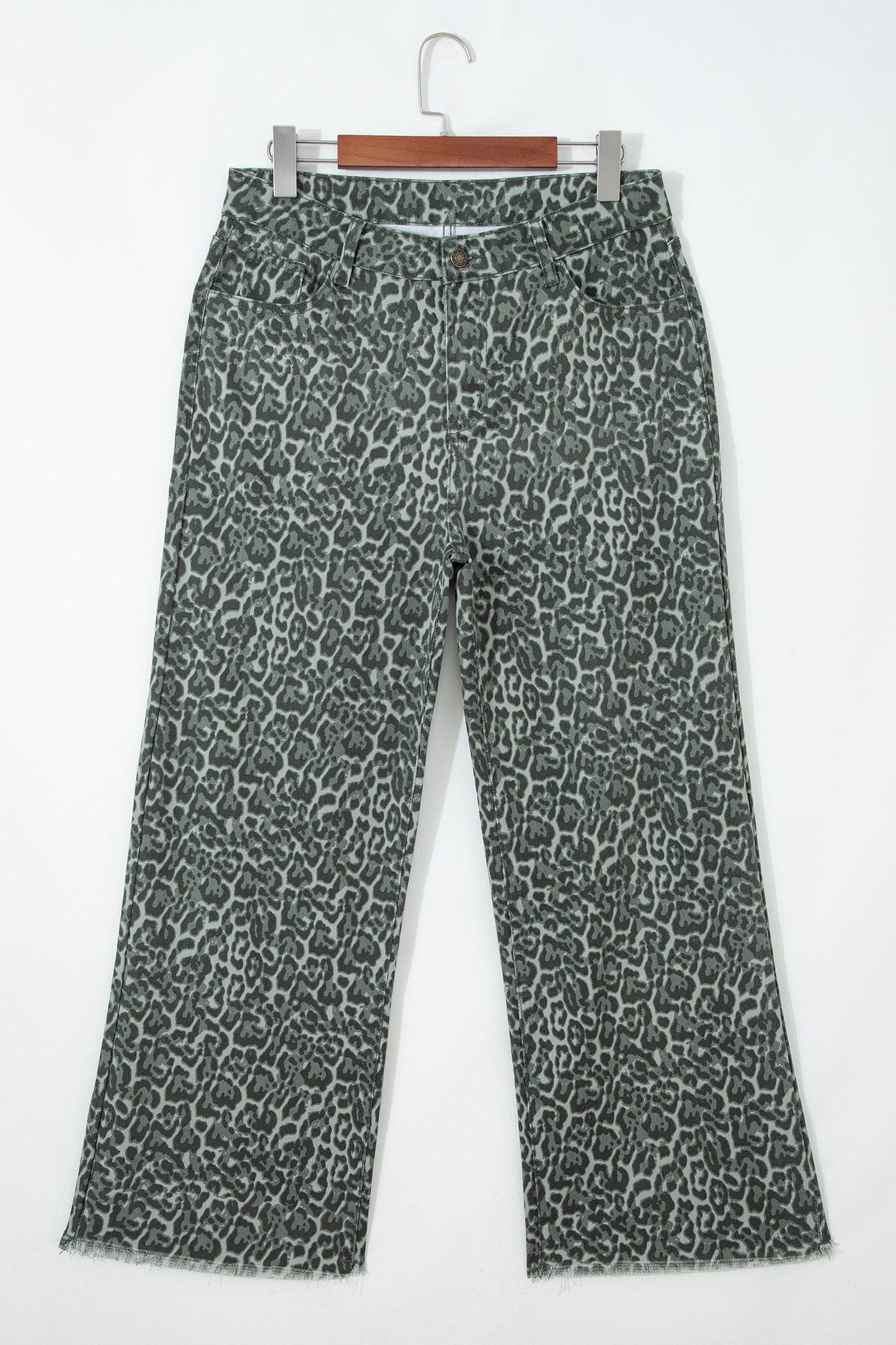 Gray Leopard Frayed Edge Wide Leg High Waist Jeans-Bottoms/Jeans-[Adult]-[Female]-2022 Online Blue Zone Planet