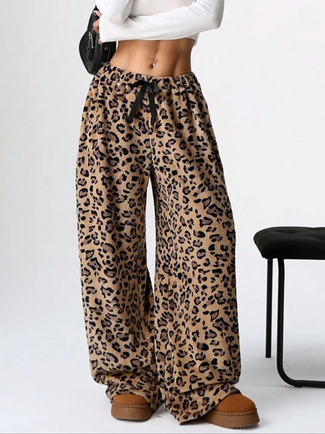 Blue Zone Planet | Leopard Wide Leg Plush Pants-BOTTOMS SIZES SMALL MEDIUM LARGE-[Adult]-[Female]-2022 Online Blue Zone Planet