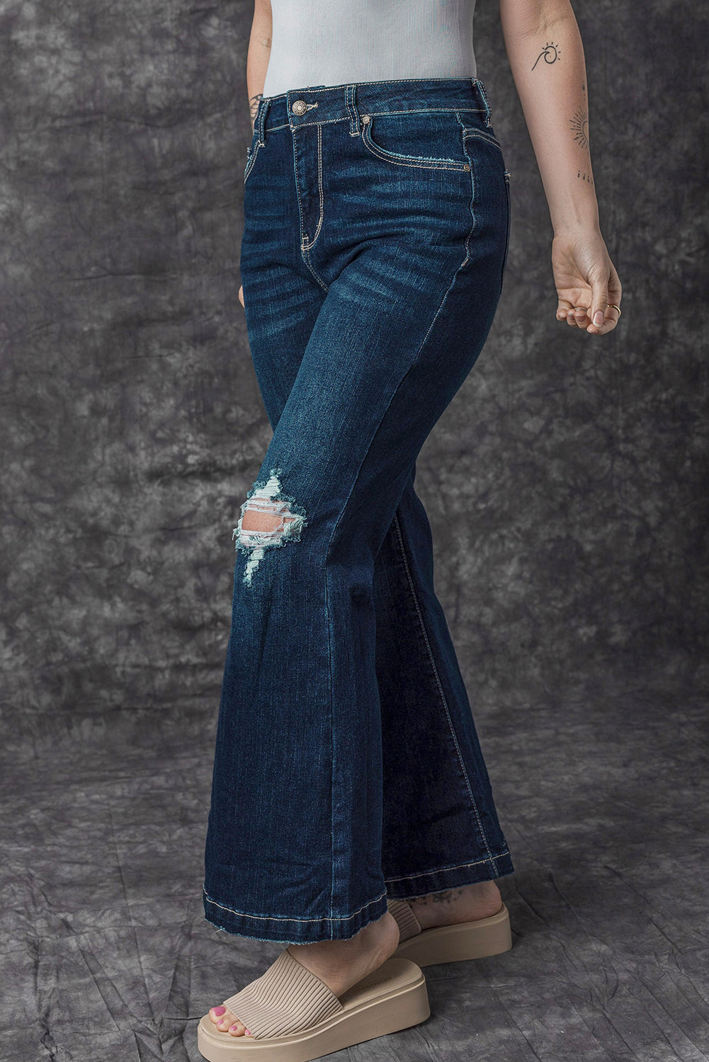 Real Teal High Rise Ripped Bell Bottom Jeans-Sale (50% OFF)/30% OFF-[Adult]-[Female]-2022 Online Blue Zone Planet