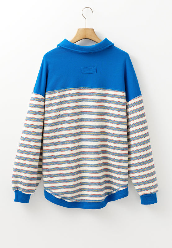 Striped Johnny Collar Long Sleeve Sweatshirt-TOPS / DRESSES-[Adult]-[Female]-2022 Online Blue Zone Planet