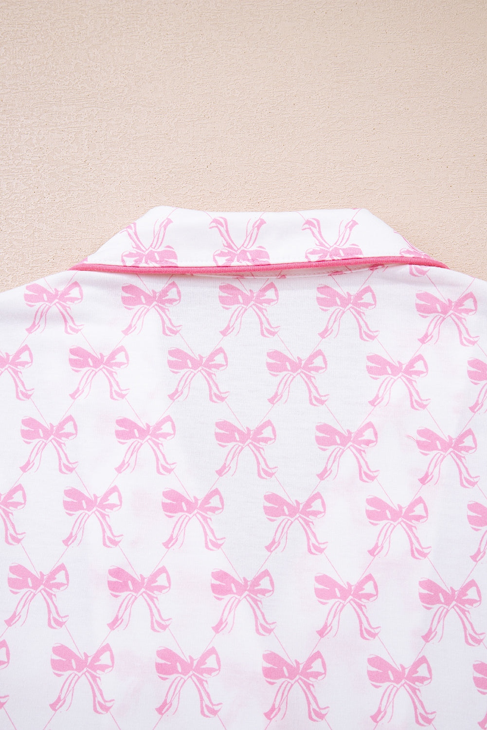 Pink Bow Print Long Sleeve Shirt and Pants Soft Pajama Set-Loungewear & Sleepwear/Sleepwear-[Adult]-[Female]-2022 Online Blue Zone Planet