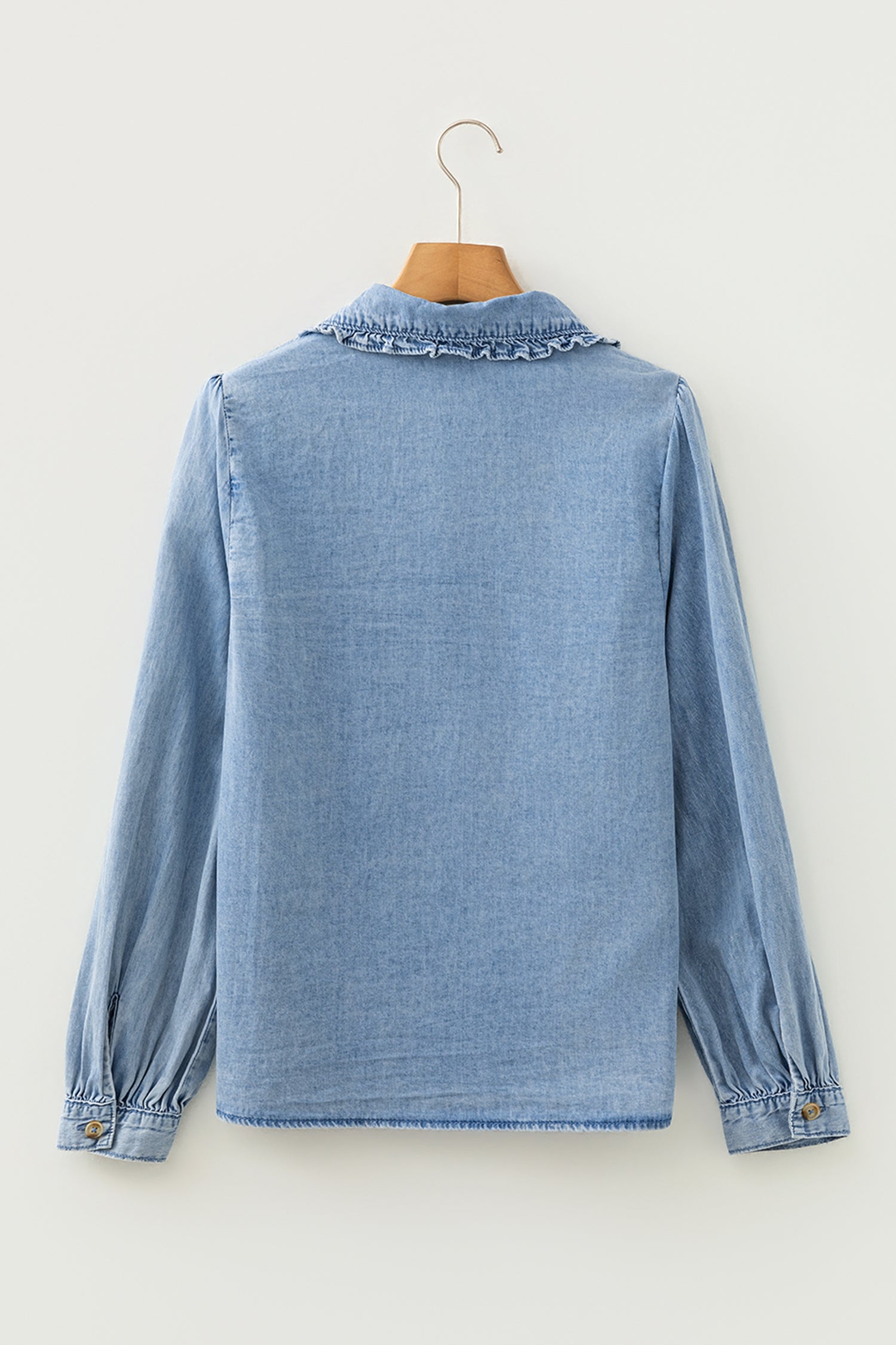Beau Blue Ruffled Peter Pan Collar Western Denim Shirt-Tops/Blouses & Shirts-[Adult]-[Female]-2022 Online Blue Zone Planet