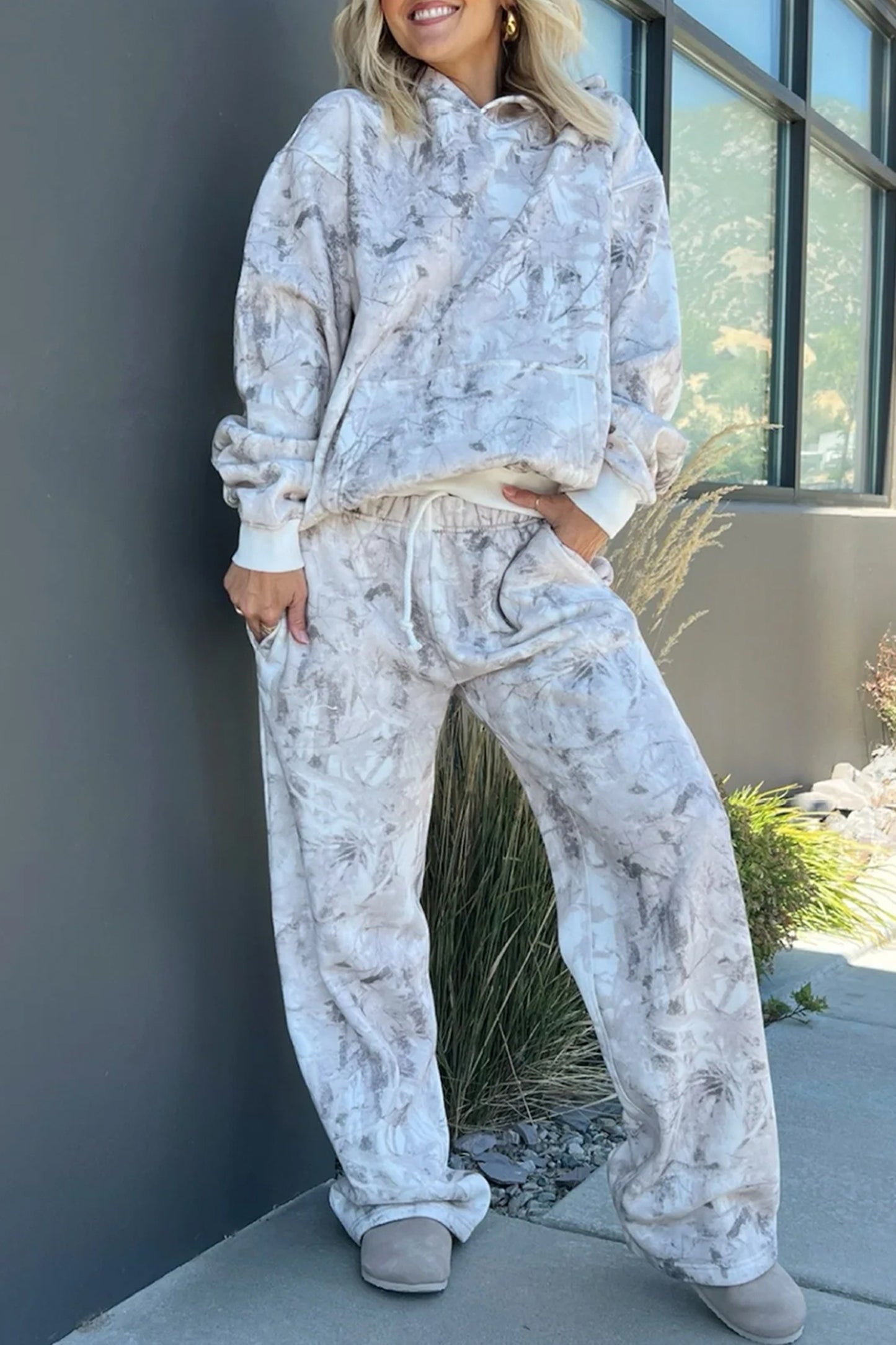 Light Grey Light Woodland Camo Classic Hoodie and Sweatpants Set-Tops / Dresses-[Adult]-[Female]-Light Grey-S-2022 Online Blue Zone Planet