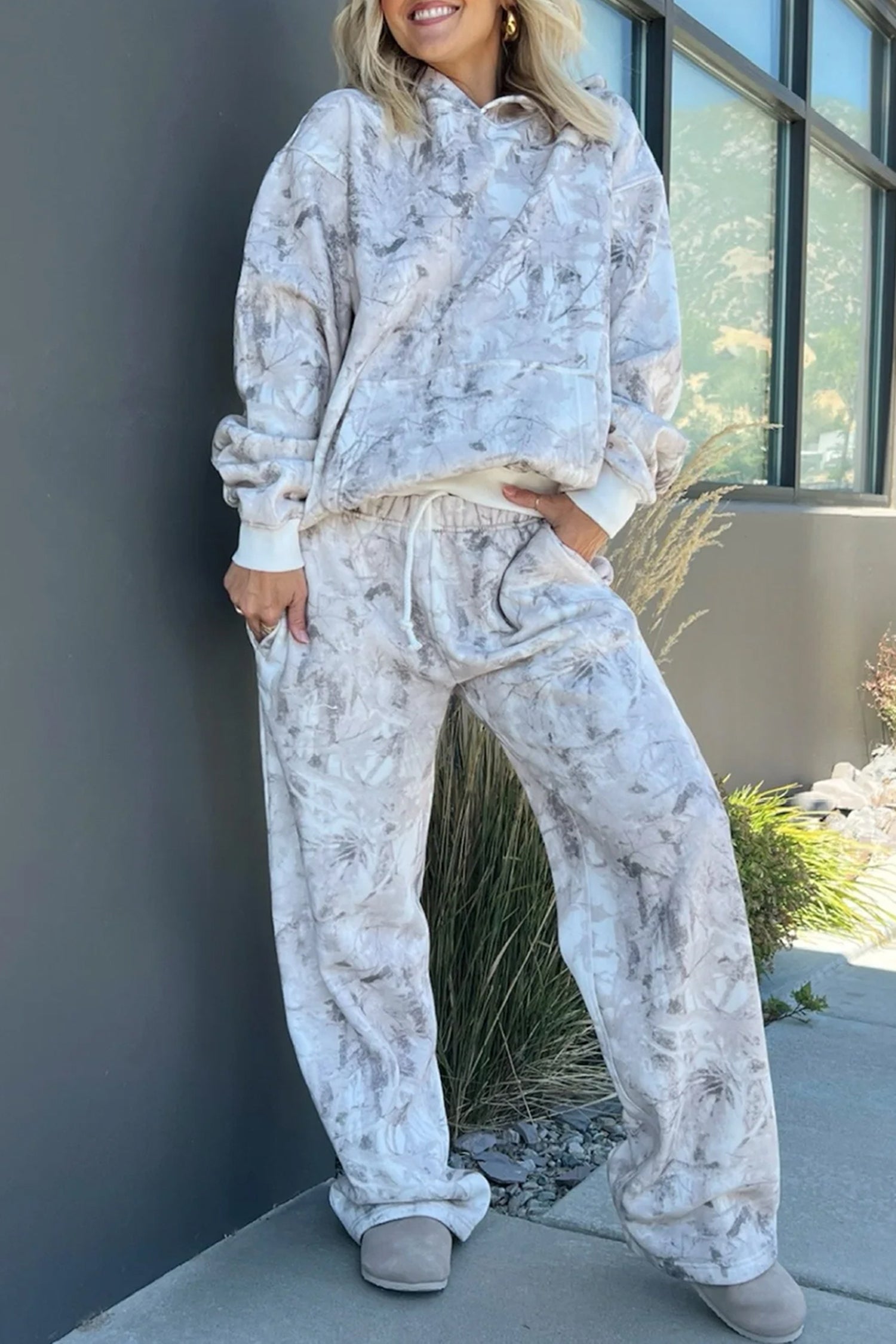 Light Grey Light Woodland Camo Classic Hoodie and Sweatpants Set-Tops / Dresses-[Adult]-[Female]-Light Grey-S-2022 Online Blue Zone Planet