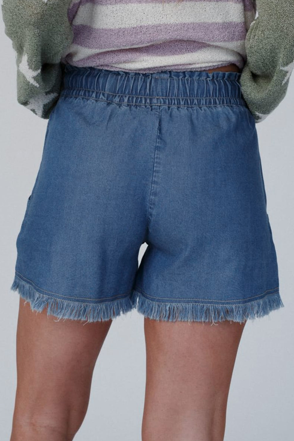 Ashleigh Blue Raw Hem Drawstring High Waist Denim Shorts with Pockets-Bottoms/Denim Shorts-[Adult]-[Female]-2022 Online Blue Zone Planet