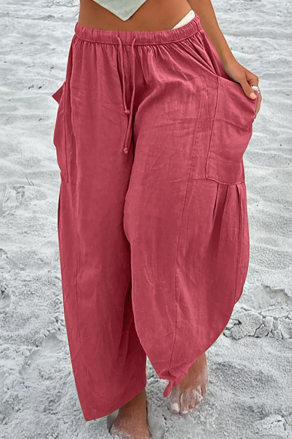 Full Size Pocketed Drawstring Wide Leg Pants-BOTTOMS SIZES SMALL MEDIUM LARGE-[Adult]-[Female]-2022 Online Blue Zone Planet