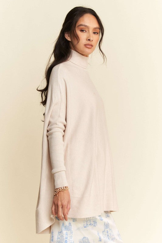 Davi & Dani High-Low Turtleneck Long Sleeve Knit Top-TOPS / DRESSES-[Adult]-[Female]-2022 Online Blue Zone Planet