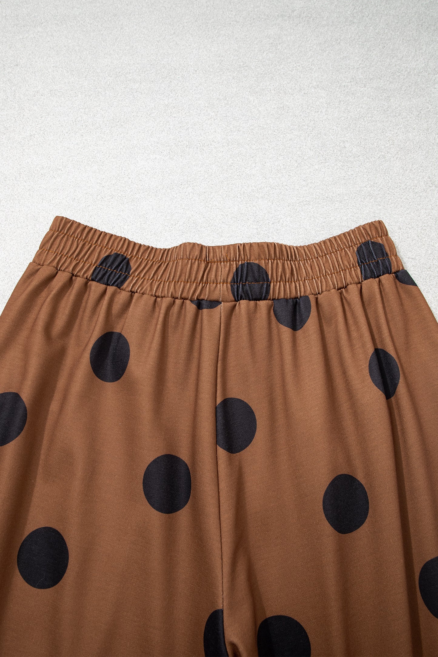 Brown Polka Dot Wide Leg Elastic Waist Casual Pants-Bottoms/Pants & Culotte-[Adult]-[Female]-2022 Online Blue Zone Planet