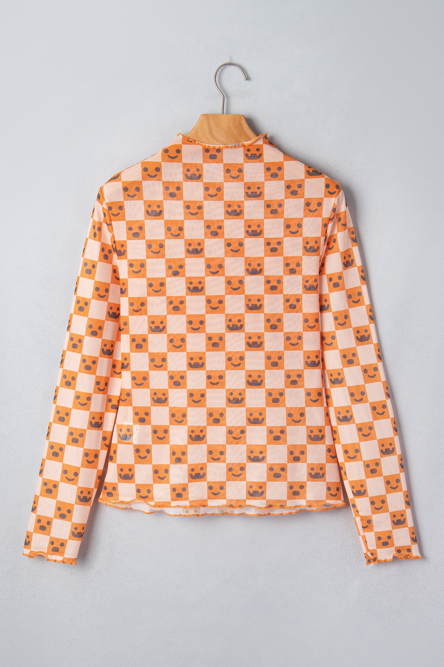 Orange Abstract Halloween Pattern Long Sleeve Stand Neck Shift Blouse-Tops/Long Sleeve Tops-[Adult]-[Female]-2022 Online Blue Zone Planet