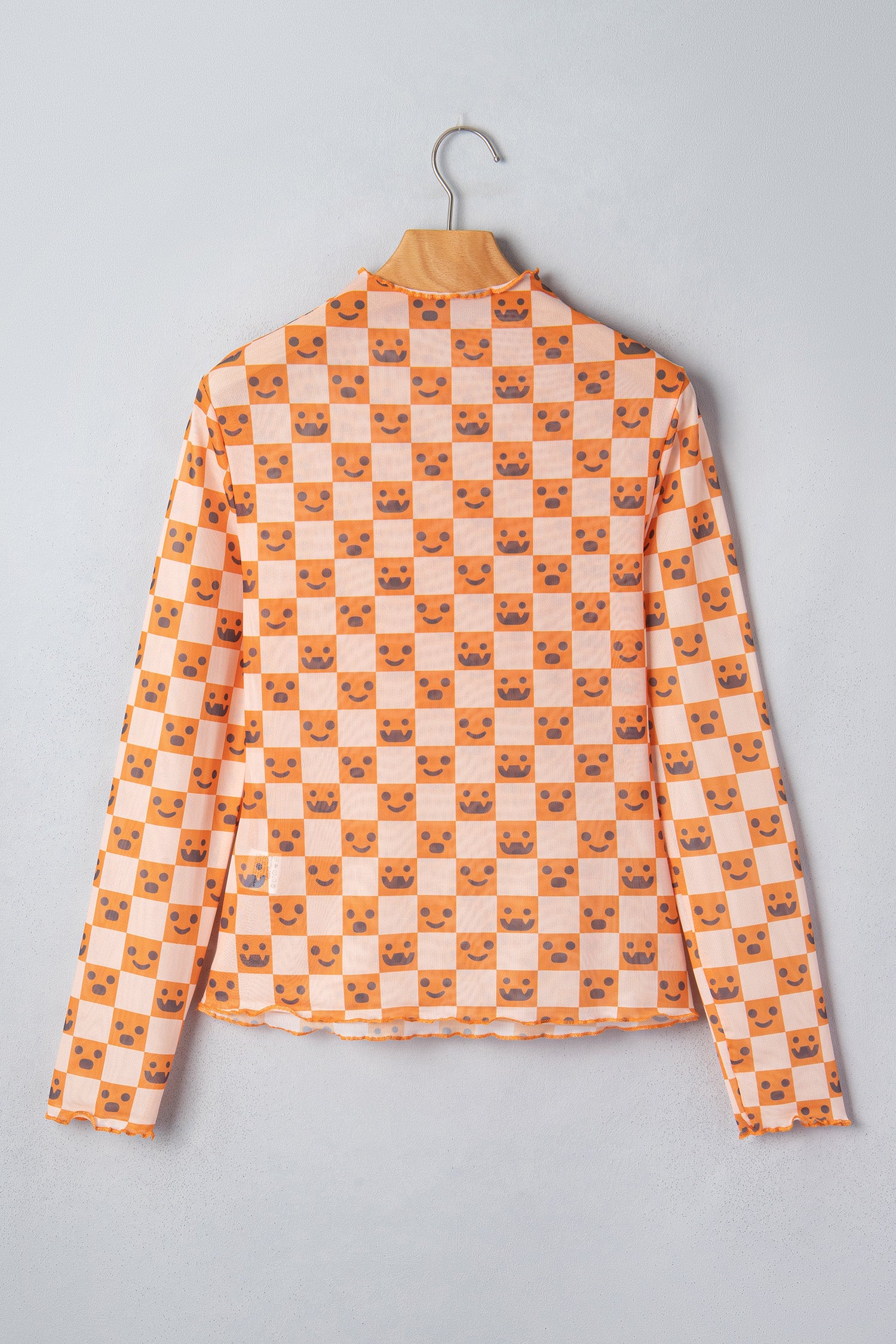 Orange Abstract Halloween Pattern Long Sleeve Stand Neck Shift Blouse-Tops/Long Sleeve Tops-[Adult]-[Female]-2022 Online Blue Zone Planet