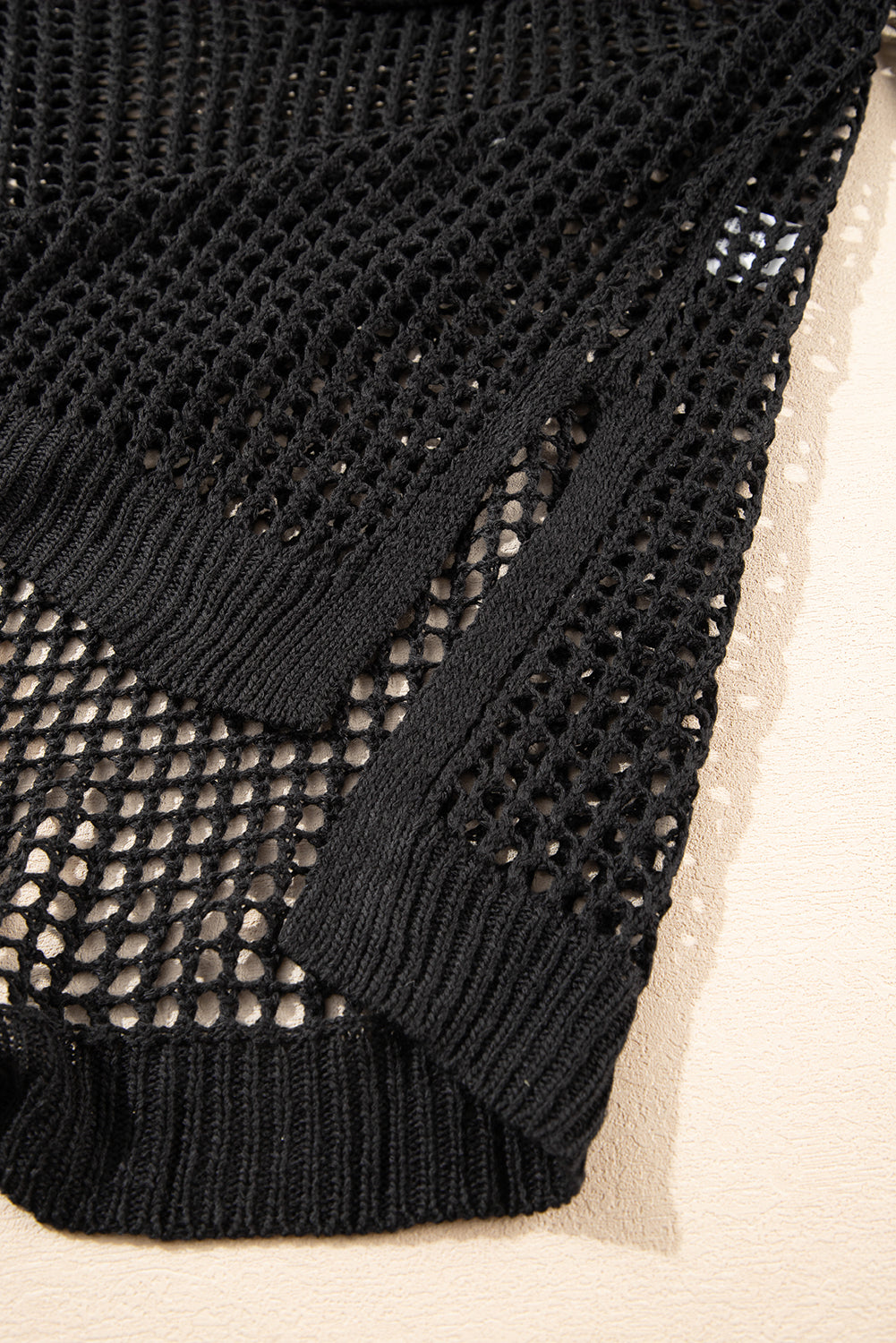 Blue Zone Planet | Black Fishnet Hollow-out Long Sleeve Beach Cover up-TOPS / DRESSES-[Adult]-[Female]-2022 Online Blue Zone Planet