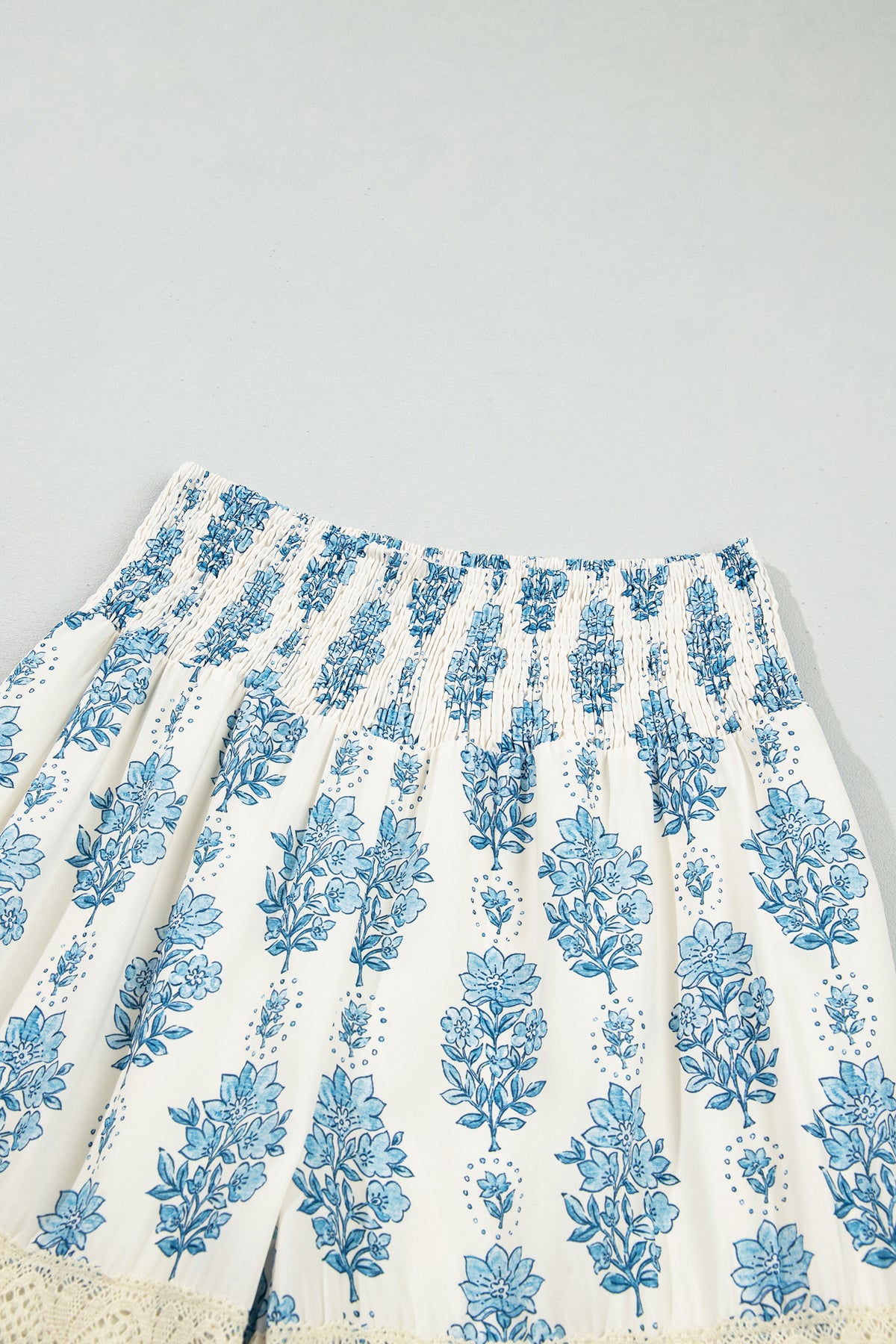 Sky Blue Floral Print Lace Patchwork Detail Wide Leg Pants-Bottoms/Pants & Culotte-[Adult]-[Female]-2022 Online Blue Zone Planet