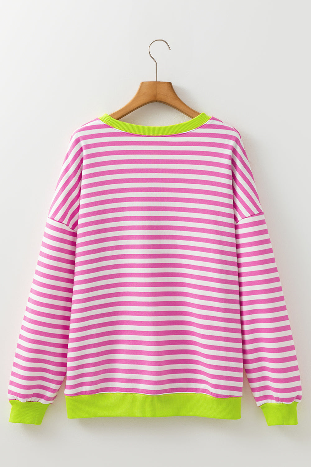 Rose Red Striped Contrast Ribbed Trim Crossed Stitch Drop Shoulder Sweatshirt-Tops/Sweatshirts & Hoodies-[Adult]-[Female]-2022 Online Blue Zone Planet