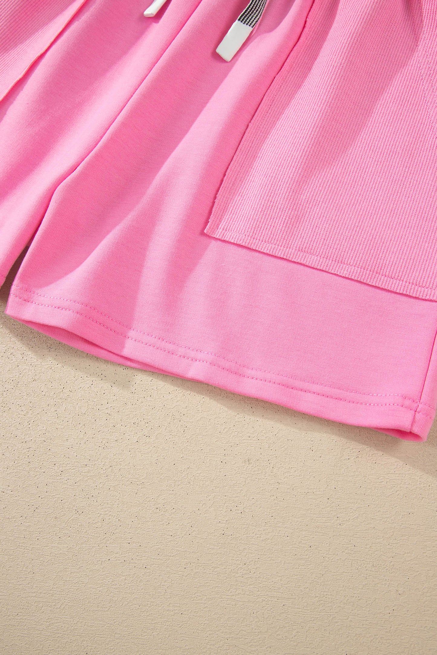 Sachet Pink V Neck Short Sleeve Top Drawstring Shorts 2pcs Set-Two Piece Sets/Short Sets-[Adult]-[Female]-2022 Online Blue Zone Planet