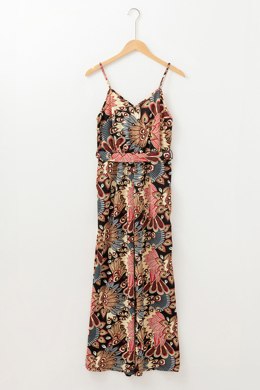 Black Floral Print Belted Sleeveless Wide Leg Jumpsuit-Bottoms/Jumpsuits & Rompers-[Adult]-[Female]-2022 Online Blue Zone Planet