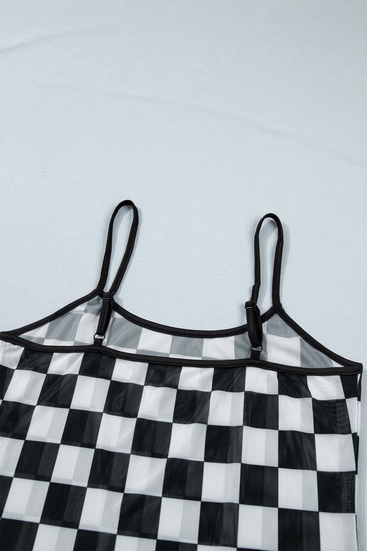 Black Sheer Checkered Print Spaghetti Straps Slim Tank Top-Tops/Tank Tops-[Adult]-[Female]-2022 Online Blue Zone Planet