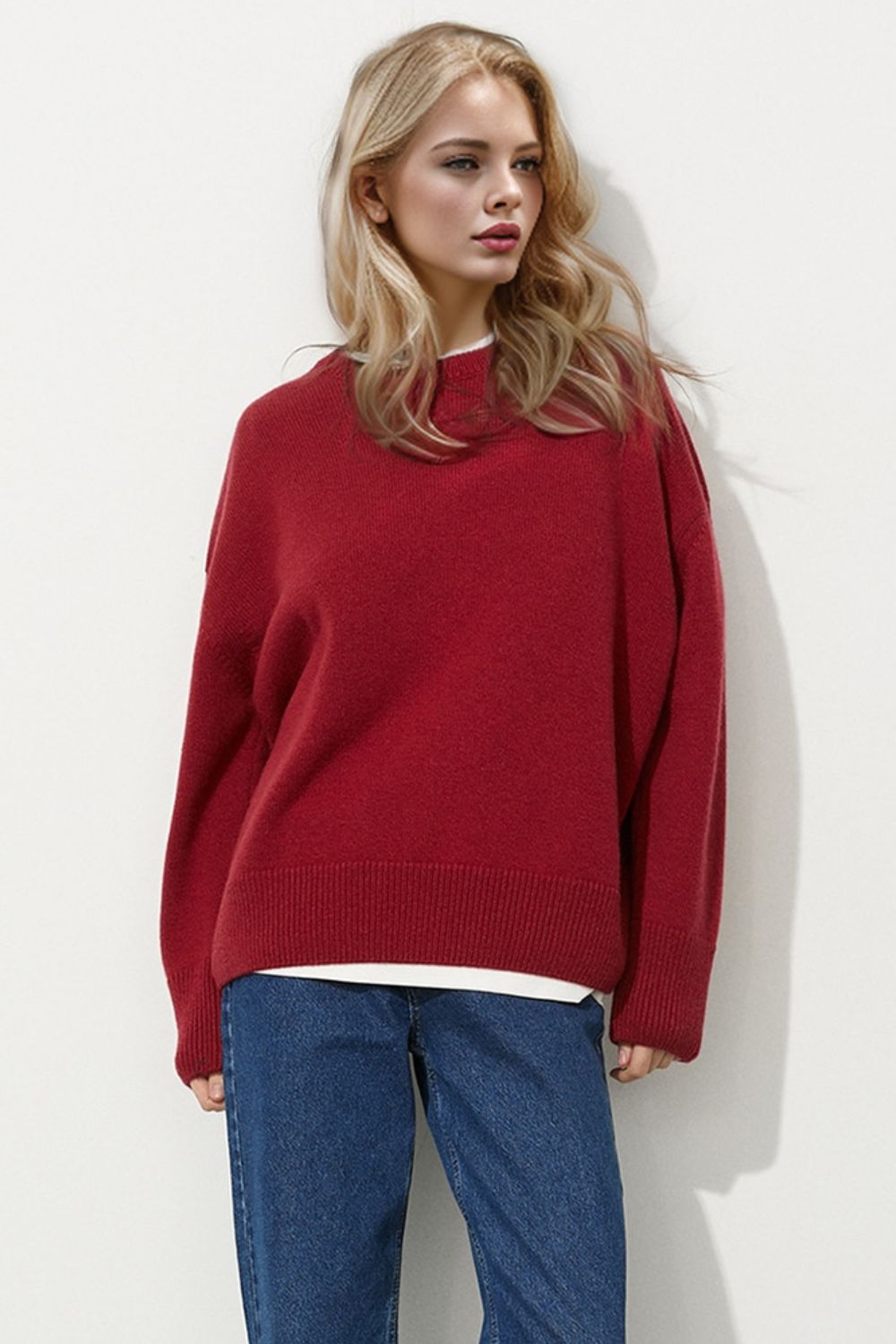 Basic Bae Round Neck Dropped Shoulder Long Sleeve Sweater-TOPS / DRESSES-[Adult]-[Female]-2022 Online Blue Zone Planet