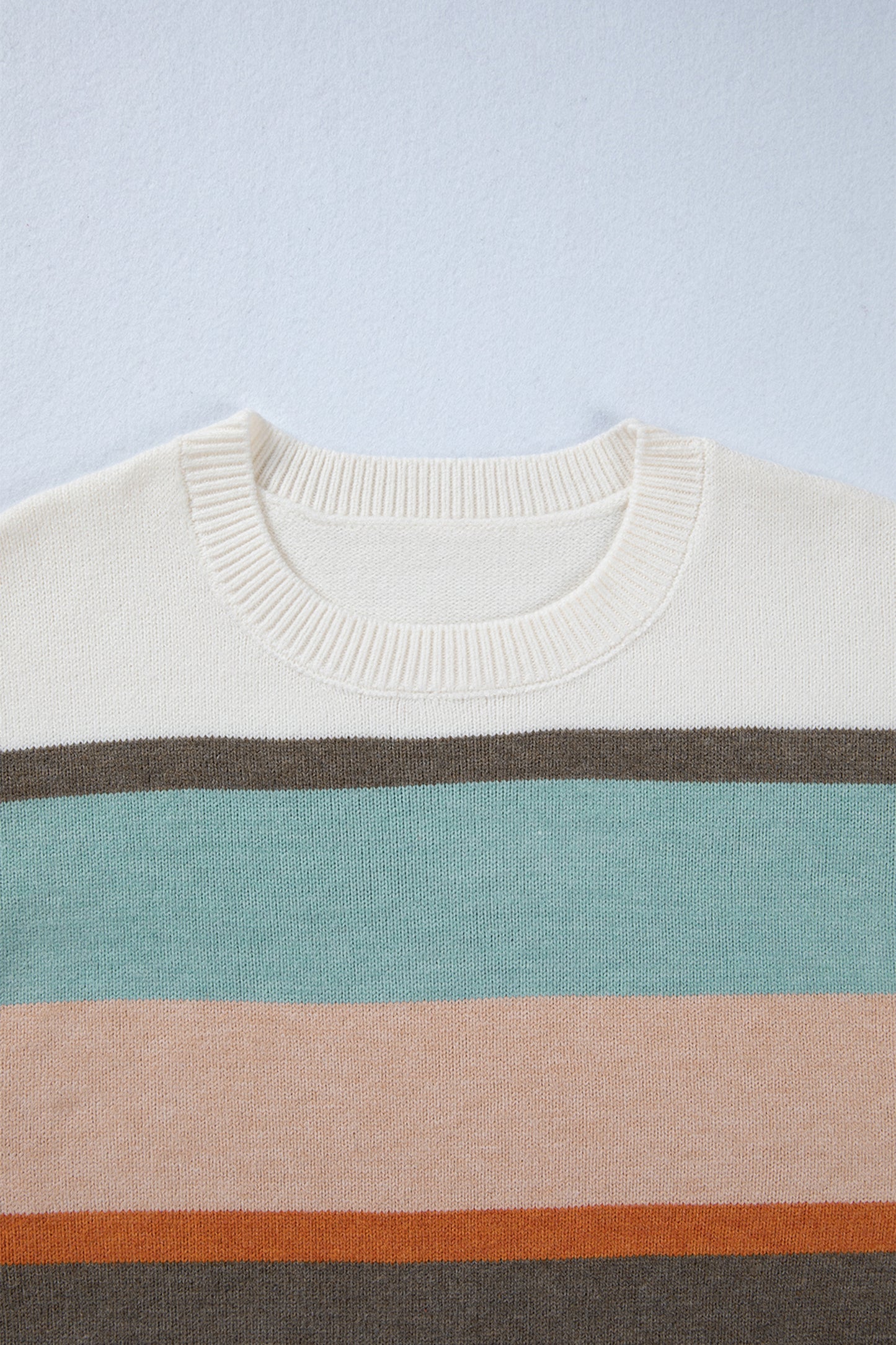 White Striped Color Block Knit Drop Shoulder Sweater-TOPS / DRESSES-[Adult]-[Female]-2022 Online Blue Zone Planet