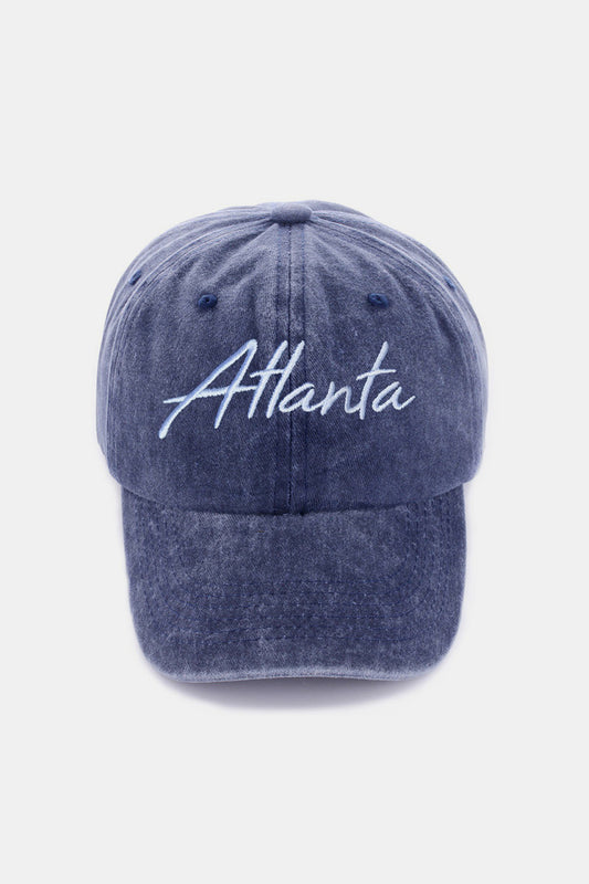 Zenana Washed ATLANTA Embroidered Baseball Cap-BASEBALL HATS-[Adult]-[Female]-Atlanta Navy-One Size-2022 Online Blue Zone Planet