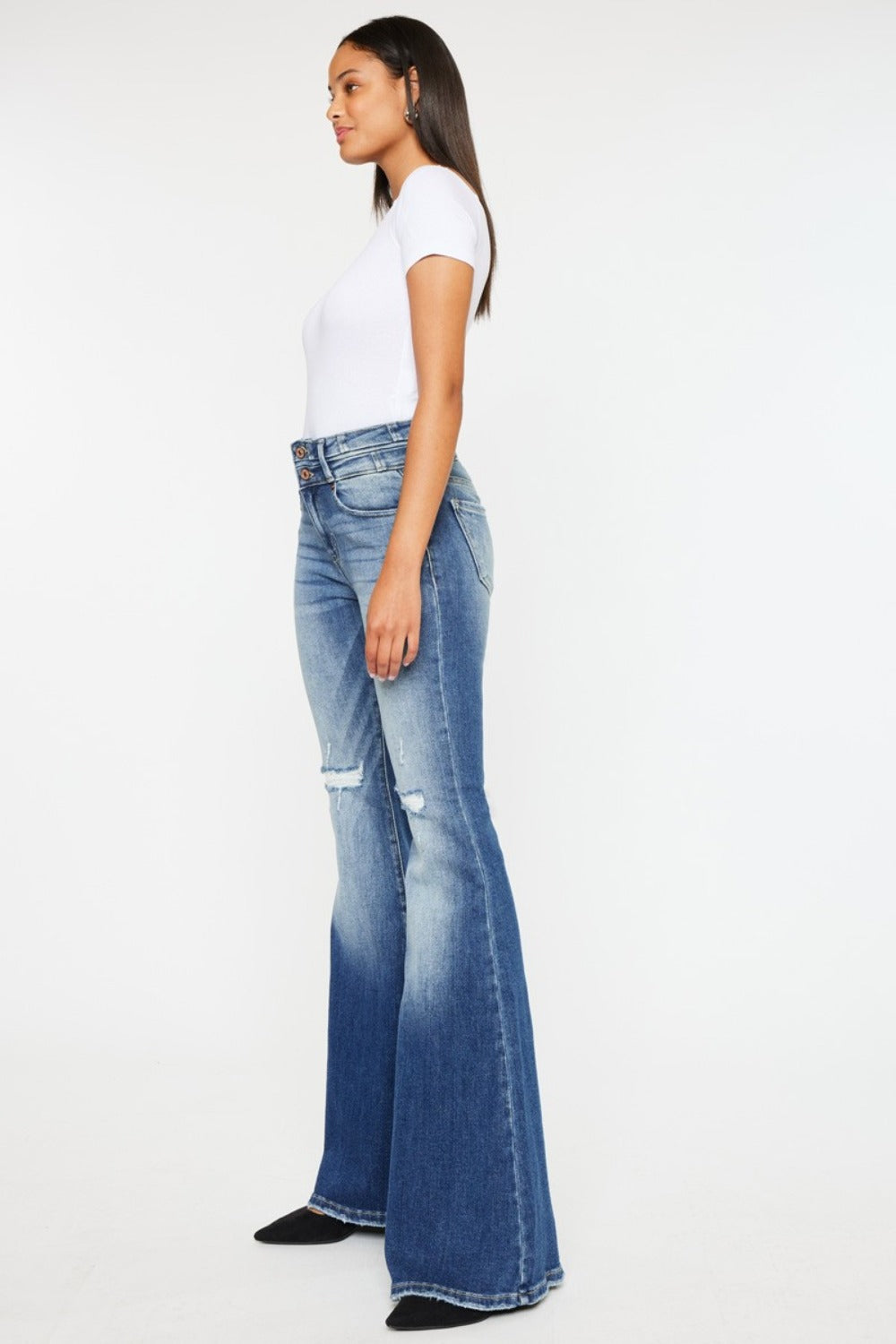 Kancan High Rise Wide Waistband Flare Jeans-BOTTOMS SIZES SMALL MEDIUM LARGE-[Adult]-[Female]-2022 Online Blue Zone Planet