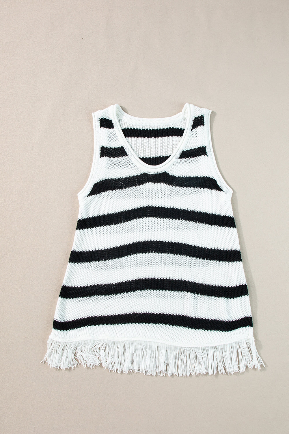 Beige Stripe Loose Knit Fringe Tank Top-Sale (50% OFF)/20% OFF-[Adult]-[Female]-2022 Online Blue Zone Planet