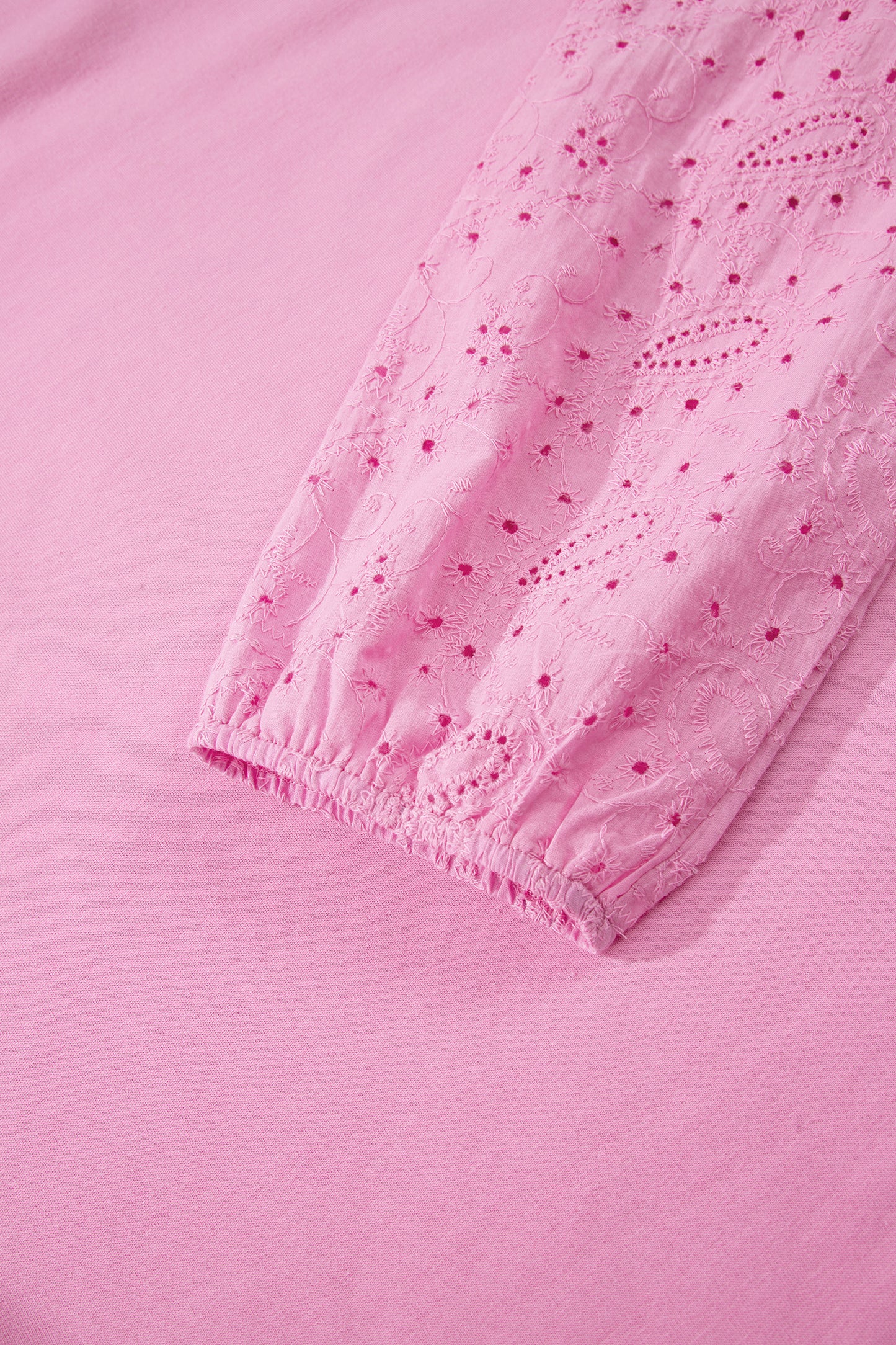 Pink Paisley Broderie Anglaise Valentine Heart Pattern Long Sleeve Patchwork Top-Tops/Long Sleeve Tops-[Adult]-[Female]-2022 Online Blue Zone Planet