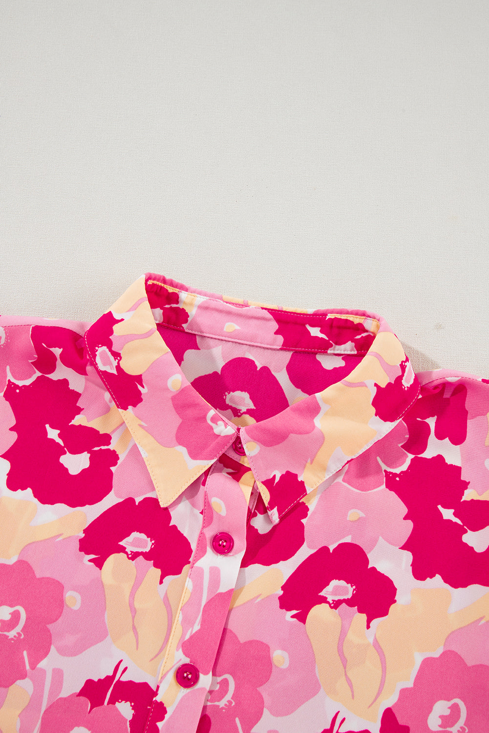 Pink Blooming Floral Print Puff Sleeve Buttoned Shirt-Tops/Blouses & Shirts-[Adult]-[Female]-2022 Online Blue Zone Planet