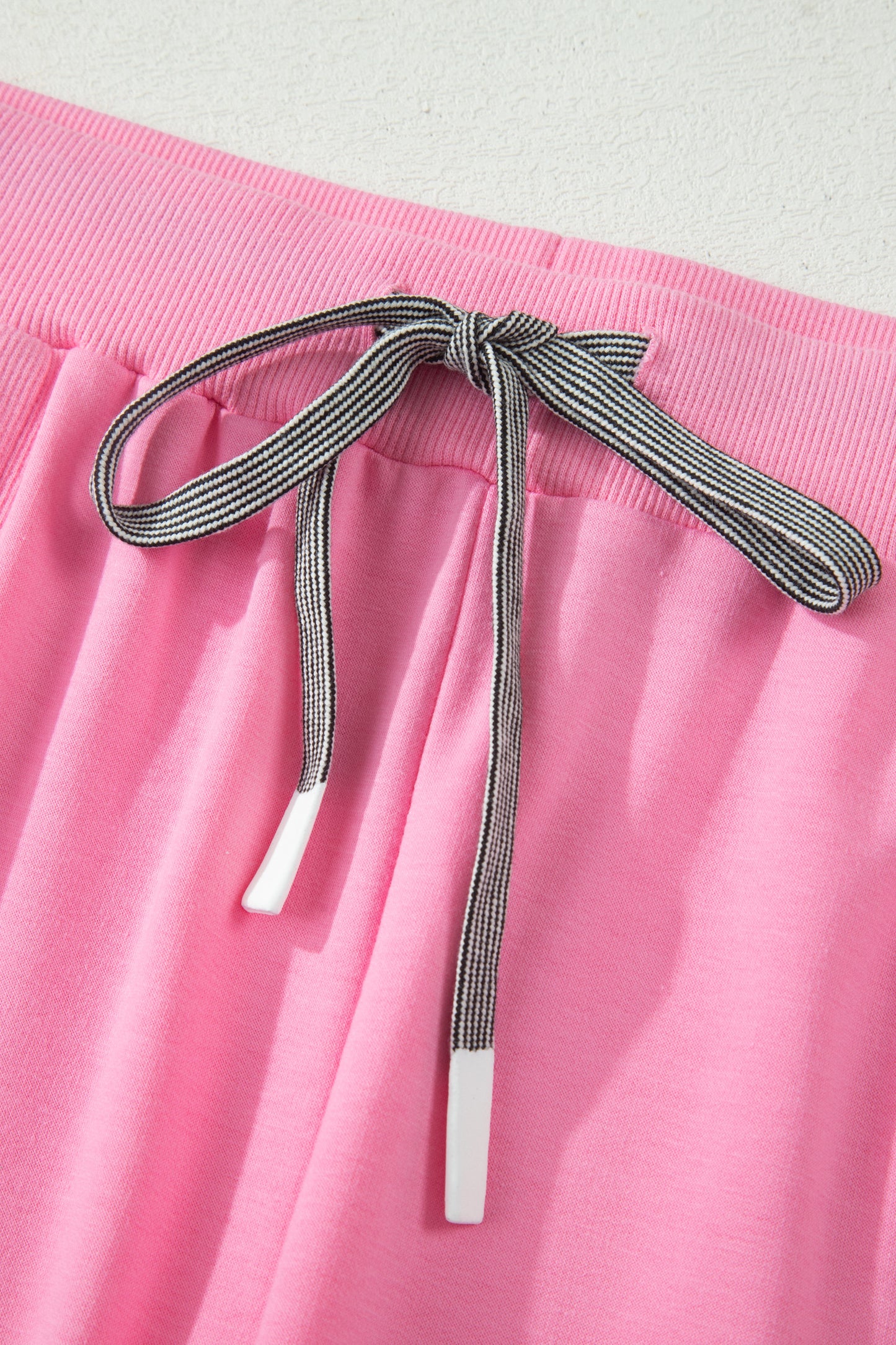 Bonbon Solid V-Neck Tee and Drawstring Plus Size Pants Set-Plus Size/Plus Size Loungewear-[Adult]-[Female]-2022 Online Blue Zone Planet