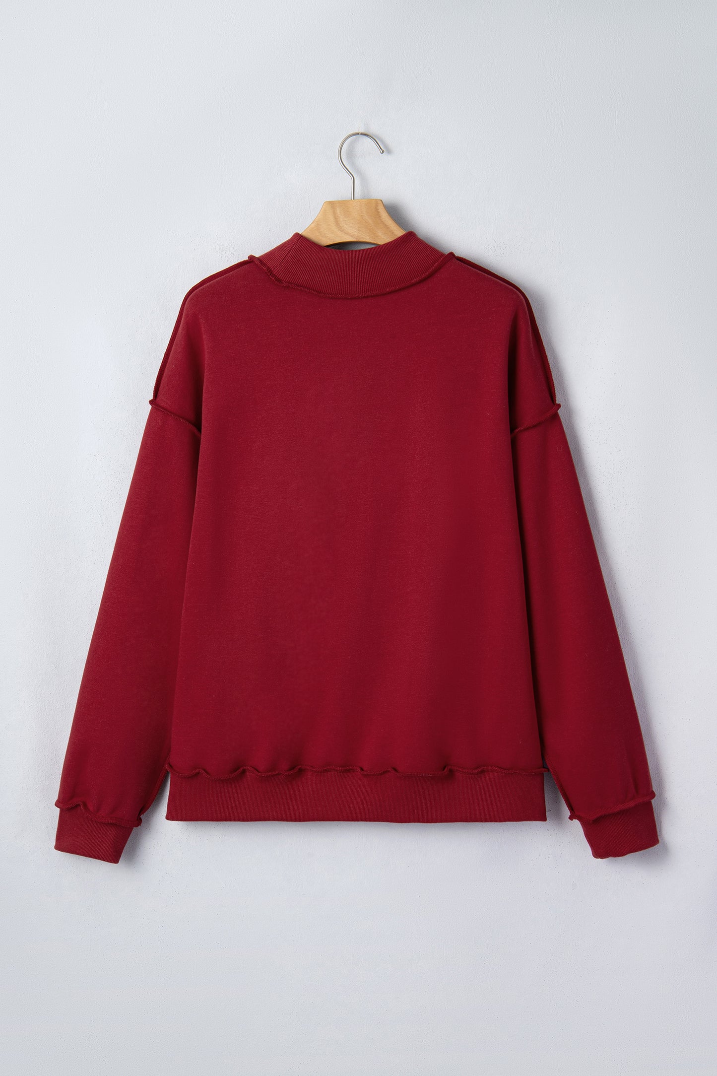 Red Dahlia Oversize Drop Shoulder Reversible Mock Neck Sweatshirt-Tops/Sweatshirts & Hoodies-[Adult]-[Female]-2022 Online Blue Zone Planet