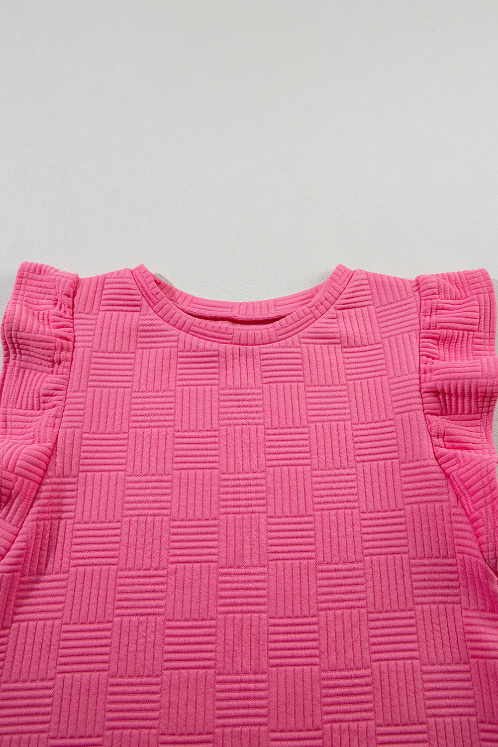 Bonbon Textured Ruffled Sleeve Tee and Drawstring Elastic Waistband Shorts Set-Two Piece Sets/Short Sets-[Adult]-[Female]-2022 Online Blue Zone Planet
