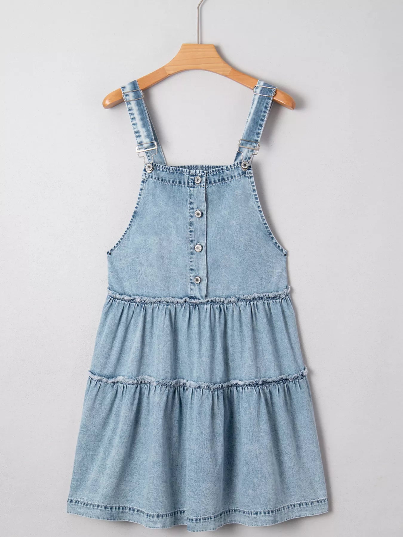 Sunny Angela Women's Washed Denim Tiered Flowy Western Overall Mini Dress - Sunny Angela Dusk Blue / XL Sunny Angela Women's Washed Denim Tiered Flowy Western Overall Mini Dress - Sunny Angela Dusk Blue / XL