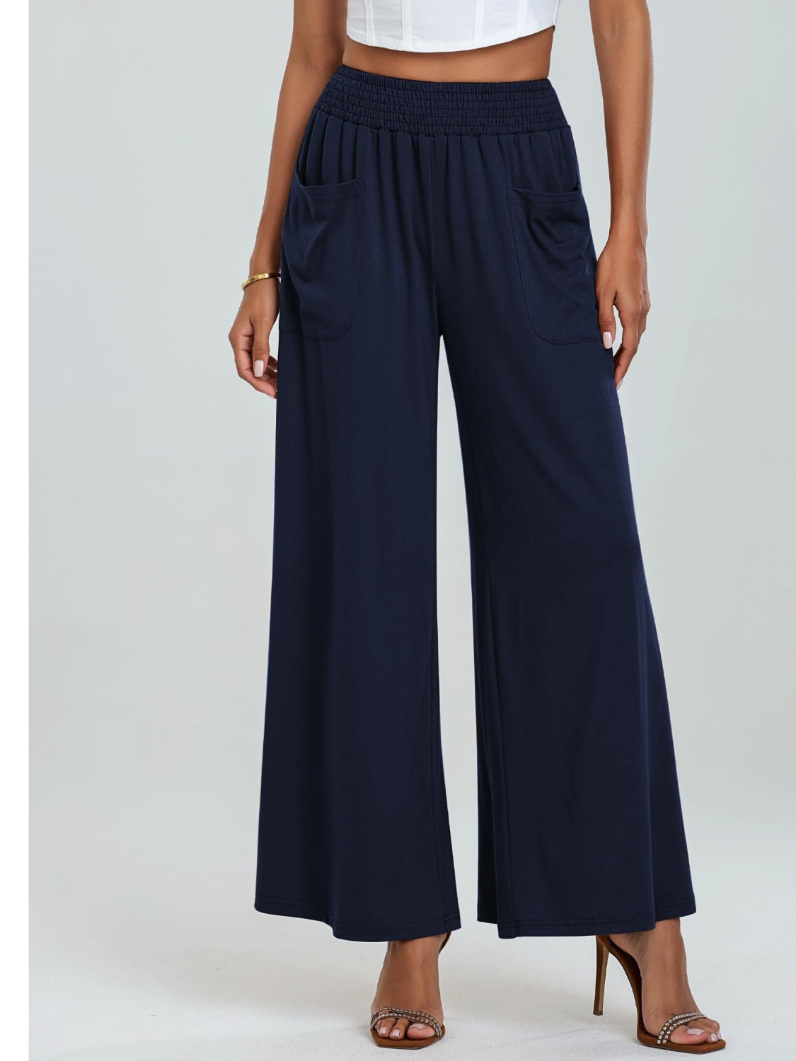 Pocketed Elastic Waist Wide Leg Pants-BOTTOMS SIZES SMALL MEDIUM LARGE-[Adult]-[Female]-2022 Online Blue Zone Planet