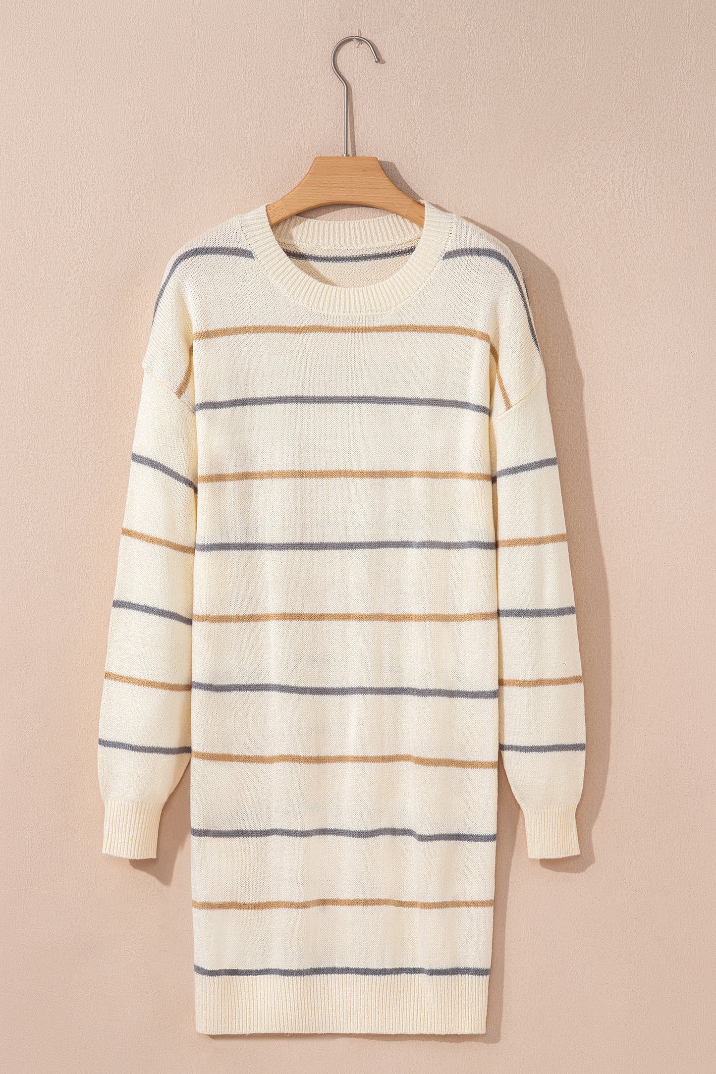 Multicolour Striped Print Drop Shoulder Shift Sweater Mini Dress-TOPS / DRESSES-[Adult]-[Female]-2022 Online Blue Zone Planet