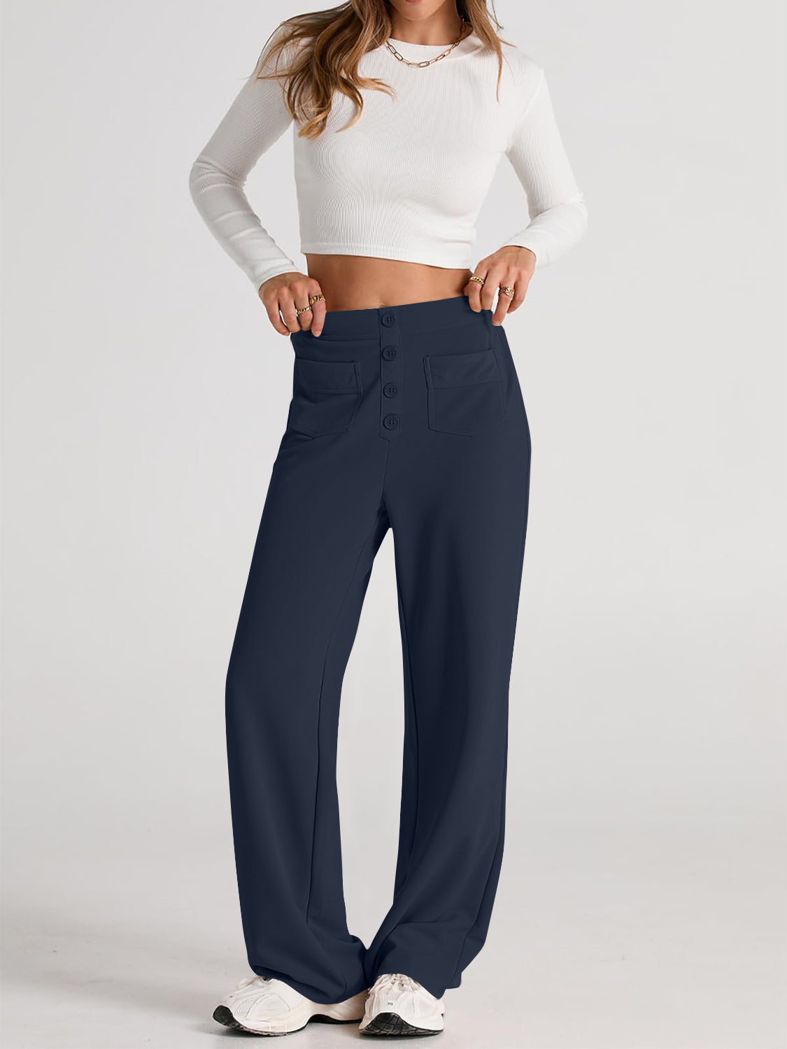 Blue Zone Planet | High Waist Wide Leg Pants-BOTTOMS SIZES SMALL MEDIUM LARGE-[Adult]-[Female]-2022 Online Blue Zone Planet