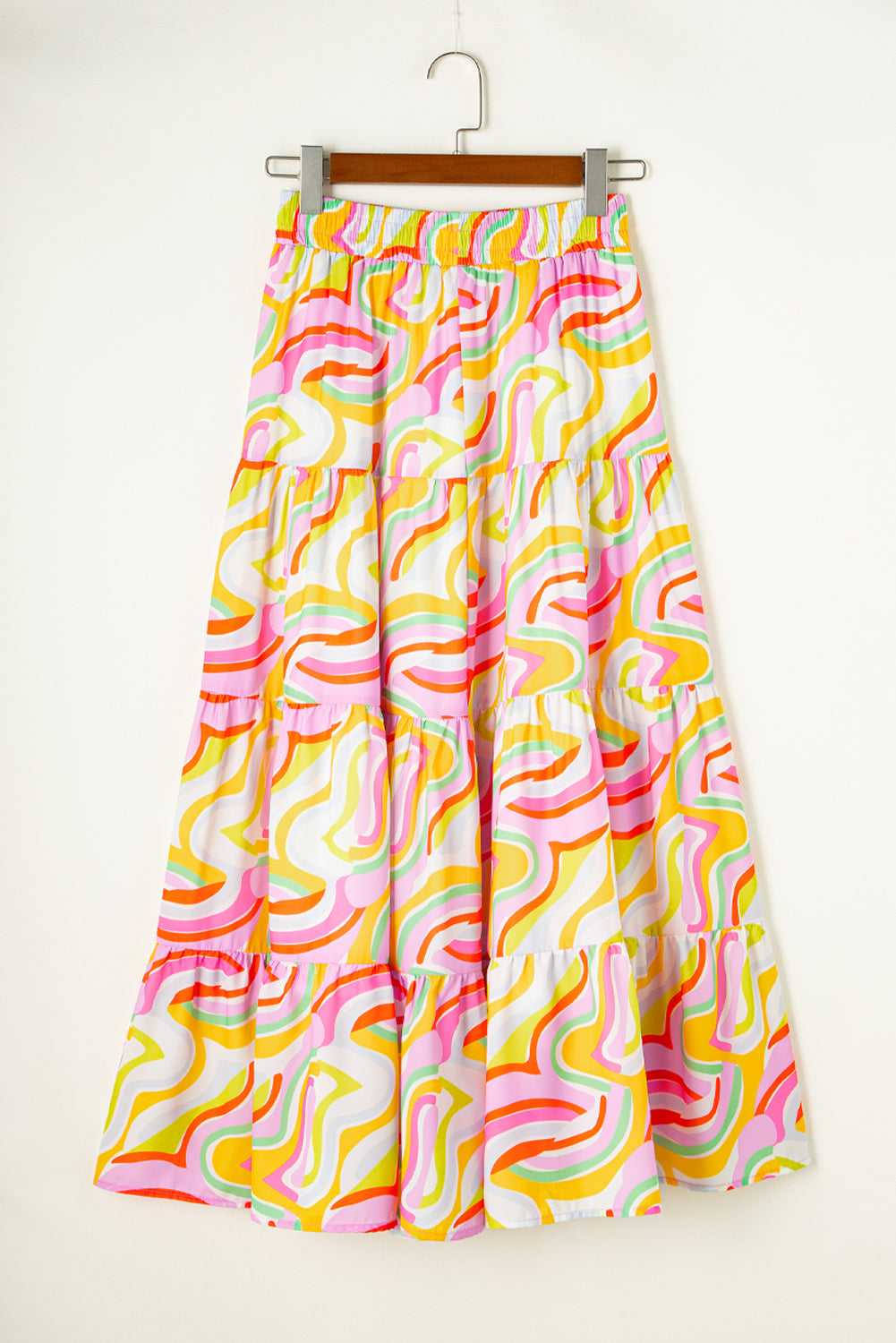 Pink Abstract Print Tiered Flowy Maxi Skirt-Sale (50% OFF)/20% OFF-[Adult]-[Female]-2022 Online Blue Zone Planet