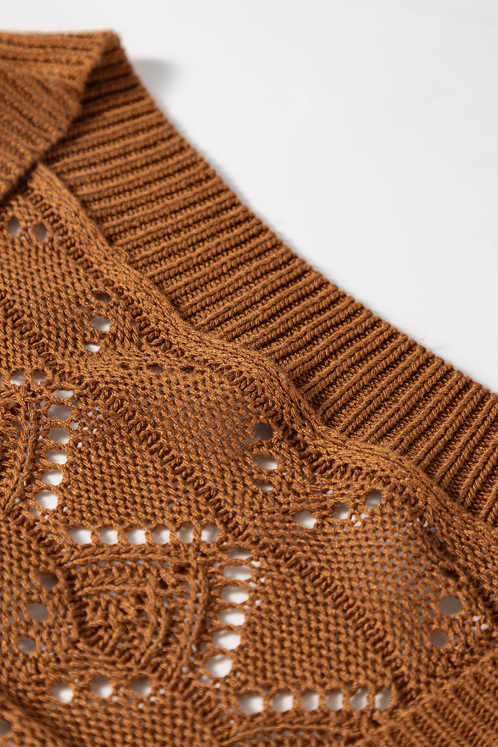 Brown Lightweight Buttoned Front Crochet Cardigan-TOPS / DRESSES-[Adult]-[Female]-2022 Online Blue Zone Planet