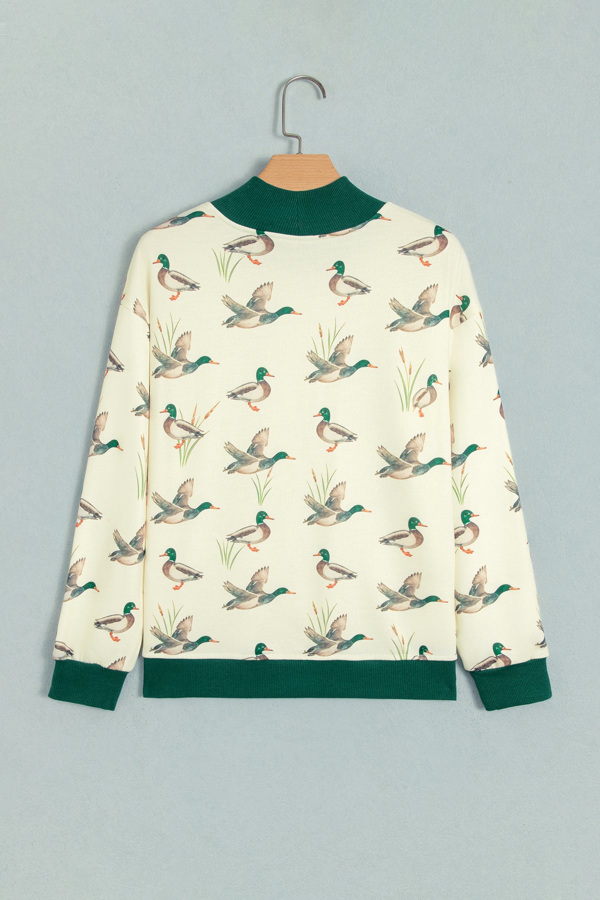 Multicolour Mallard Print Patchwork Colorblock High Neck Sweatshirt-Tops/Sweatshirts & Hoodies-[Adult]-[Female]-2022 Online Blue Zone Planet