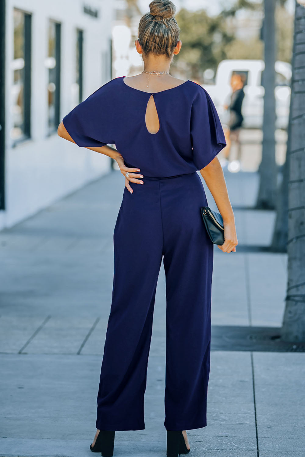 Blue Belted Wide Leg Jumpsuit-Bottoms/Jumpsuits & Rompers-[Adult]-[Female]-2022 Online Blue Zone Planet