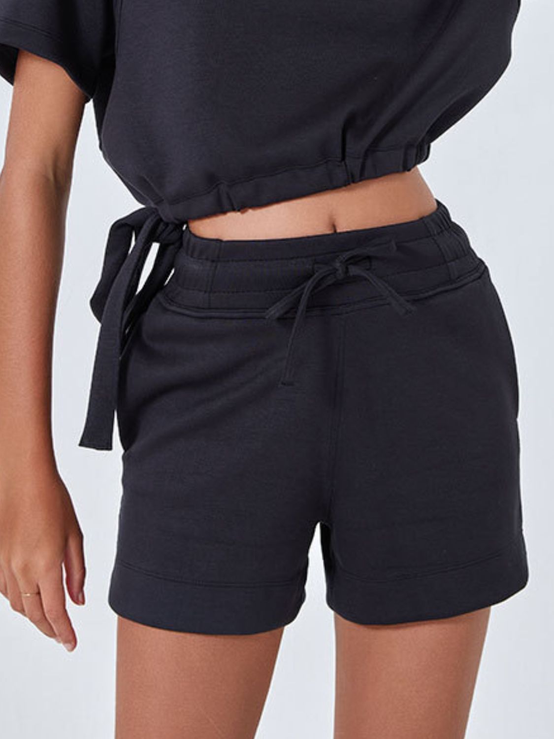 Drawstring Solid Color Shorts with Pockets-BOTTOMS SIZES SMALL MEDIUM LARGE-[Adult]-[Female]-Black-S-2022 Online Blue Zone Planet