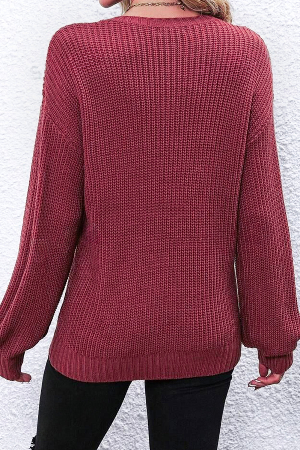 Blue Zone Planet | Red Sandalwood Thanks Giving Letter Graphic Crew Neck Sweater-Sweaters & Cardigans/Sweaters-[Adult]-[Female]-2022 Online Blue Zone Planet