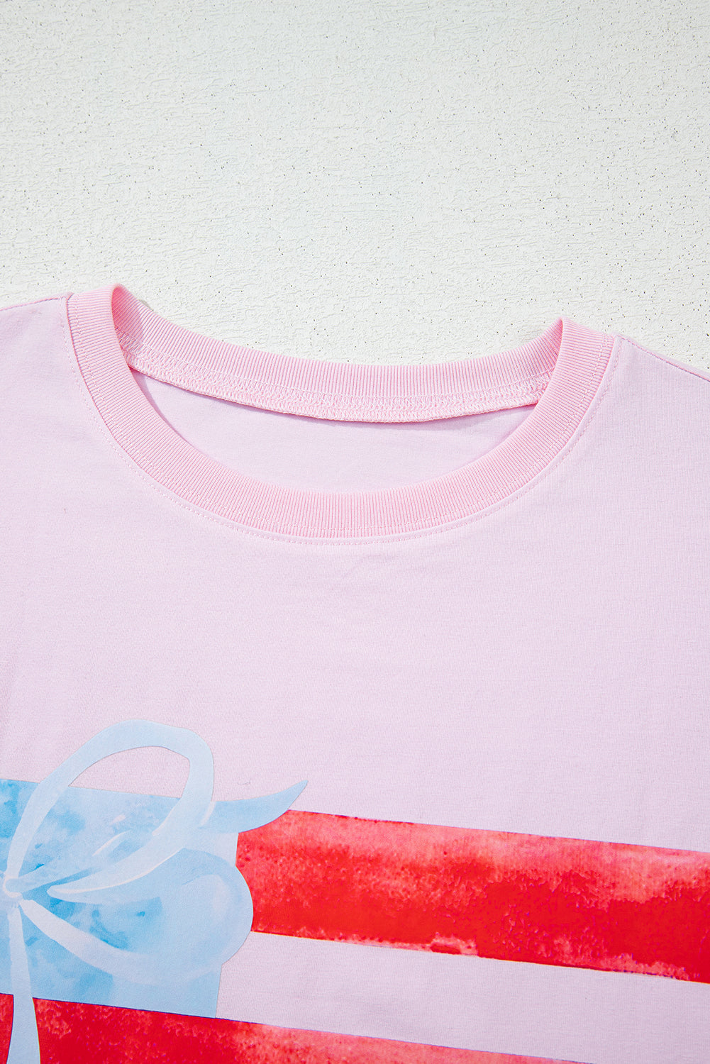 Light Pink Flag Bow Graphic Crewneck Tee-Tops/Tops & Tees-[Adult]-[Female]-2022 Online Blue Zone Planet
