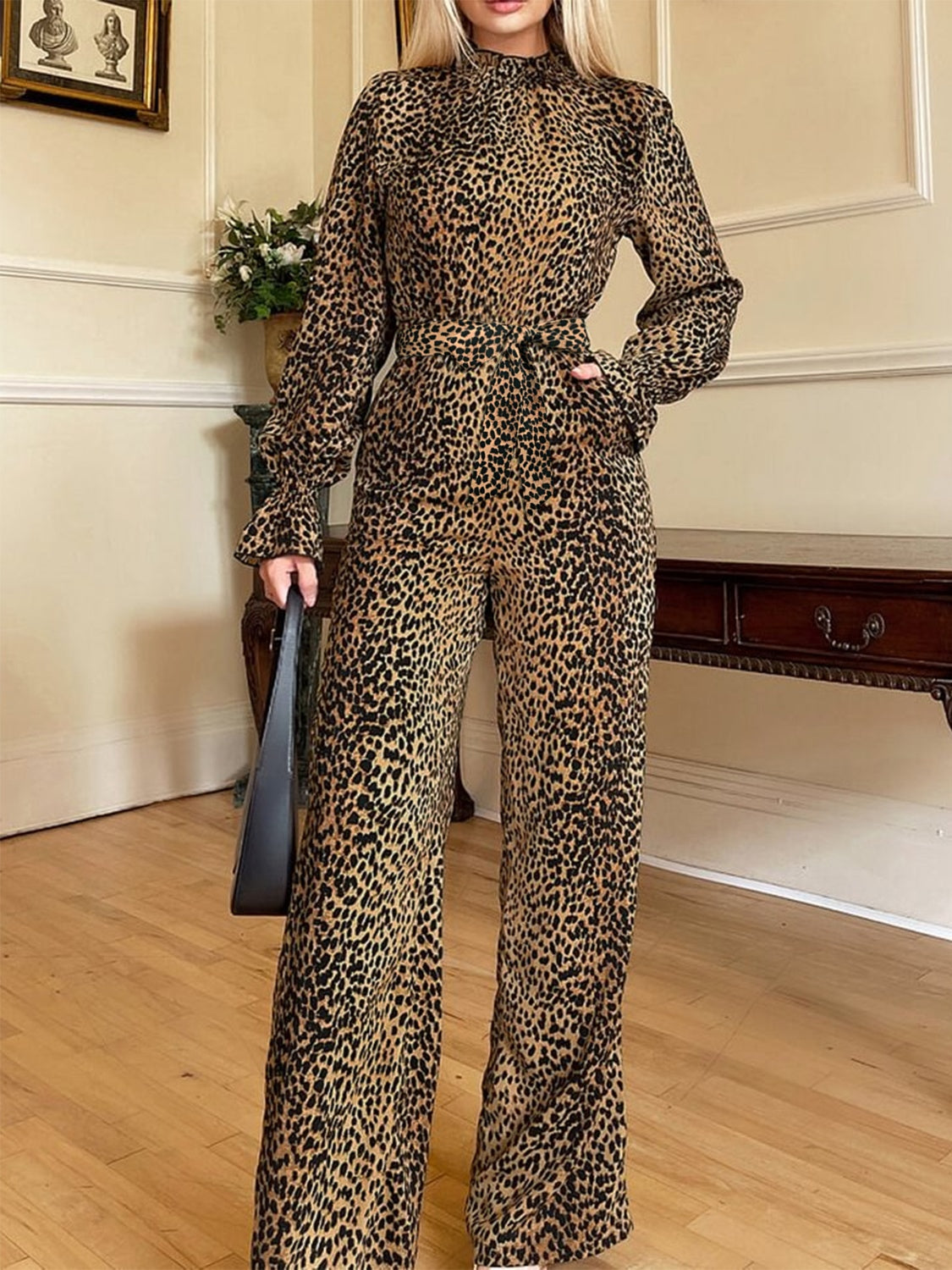 Blue Zone Planet | Leopard Flounce Sleeve Wide Leg Jumpsuit-TOPS / DRESSES-[Adult]-[Female]-Leopard-S-2022 Online Blue Zone Planet