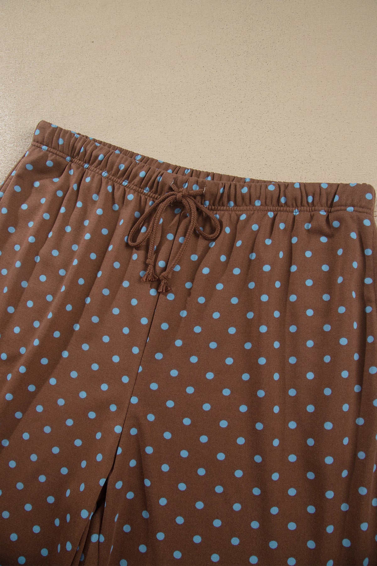 Brown Polka Dot Round Neck Long Sleeve Plus Size Set-Plus Size/Plus Size Loungewear-[Adult]-[Female]-2022 Online Blue Zone Planet