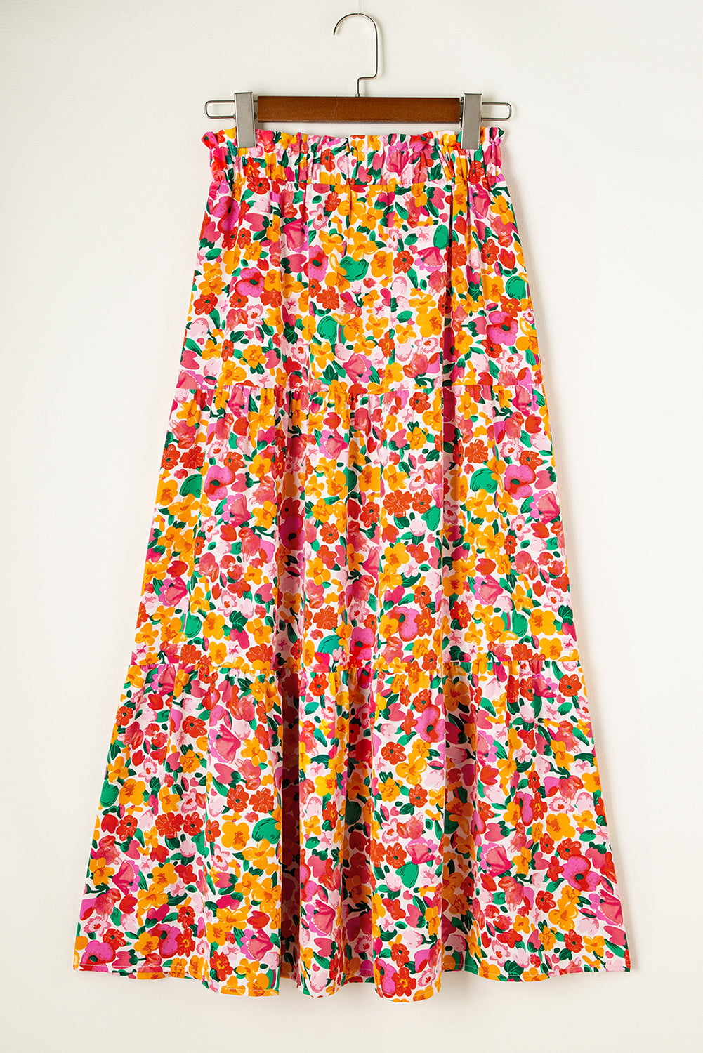 Yellow Boho Floral Print Tiered Long Skirt-Bottoms/Skirts & Petticoat-[Adult]-[Female]-2022 Online Blue Zone Planet