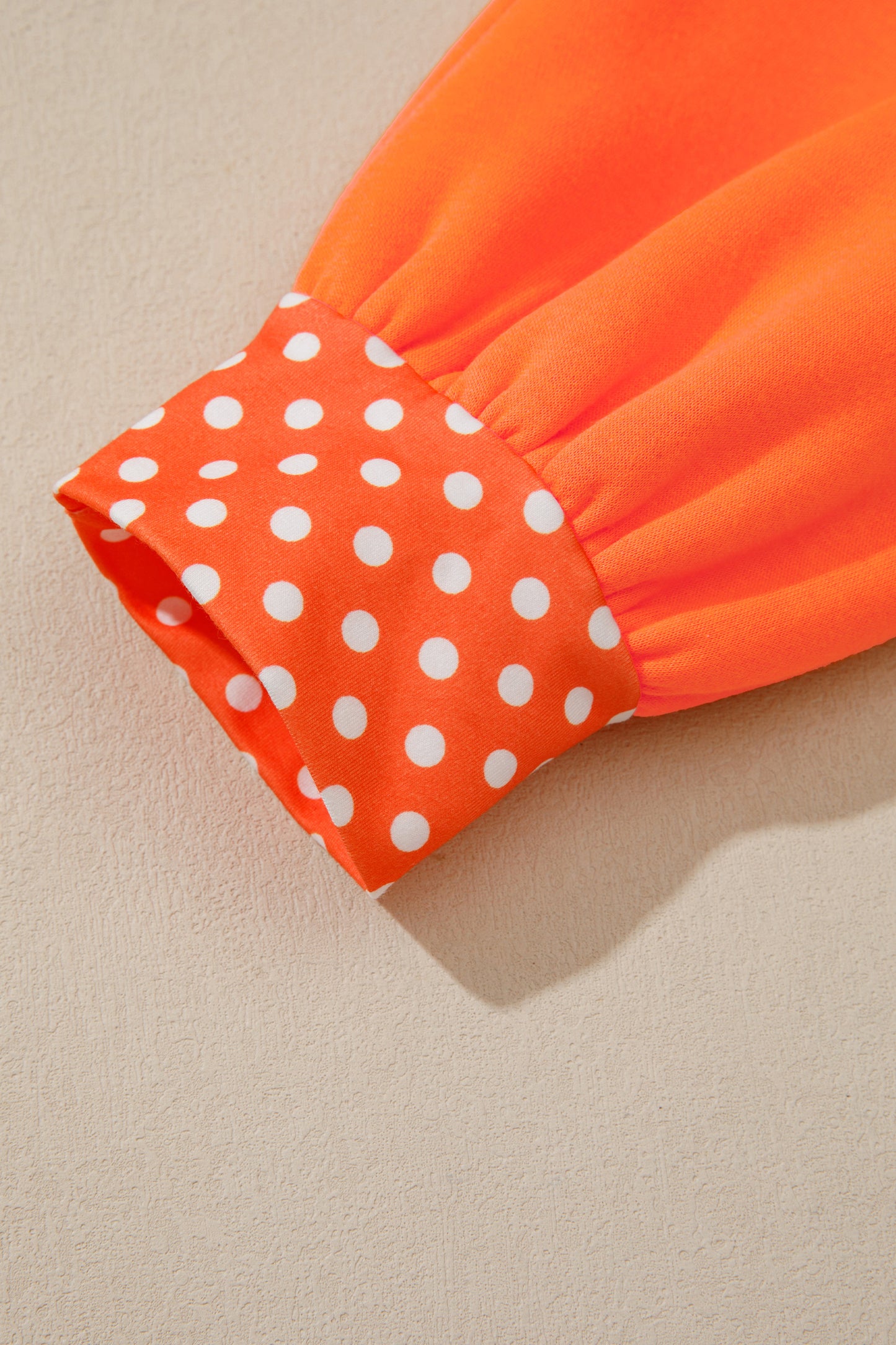 Orange Polka Dot Patchwork Round Neck Plus Size Sweatshirt-Plus Size/Plus Size Sweatshirts & Hoodies-[Adult]-[Female]-2022 Online Blue Zone Planet