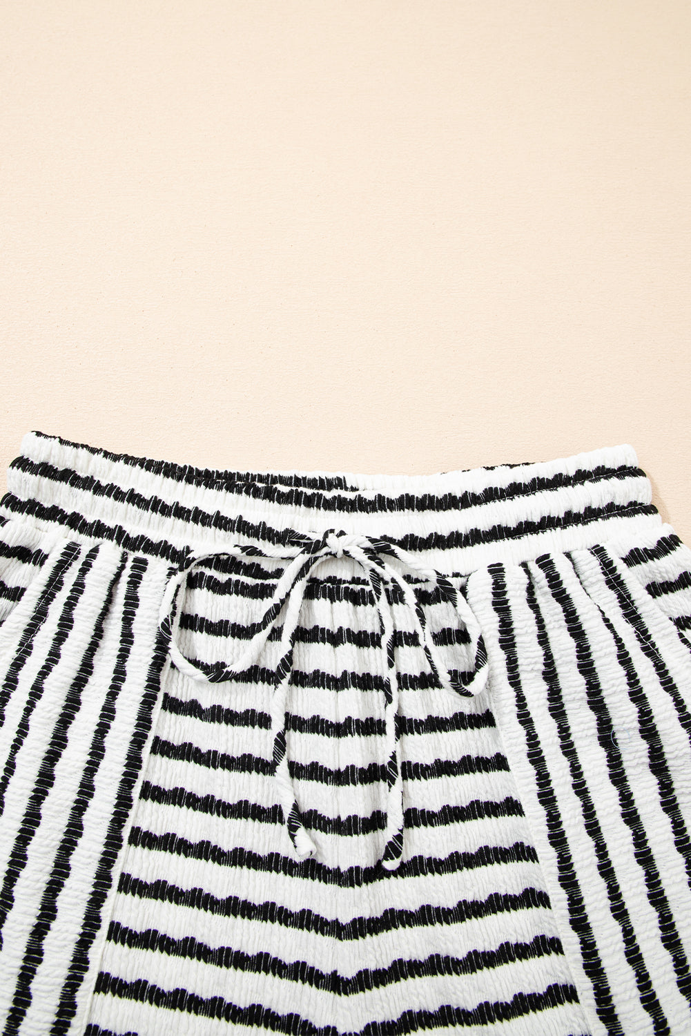 Black Stripe Knitted Short Sleeve Top and Drawstring Shorts Set-Two Piece Sets/Short Sets-[Adult]-[Female]-2022 Online Blue Zone Planet