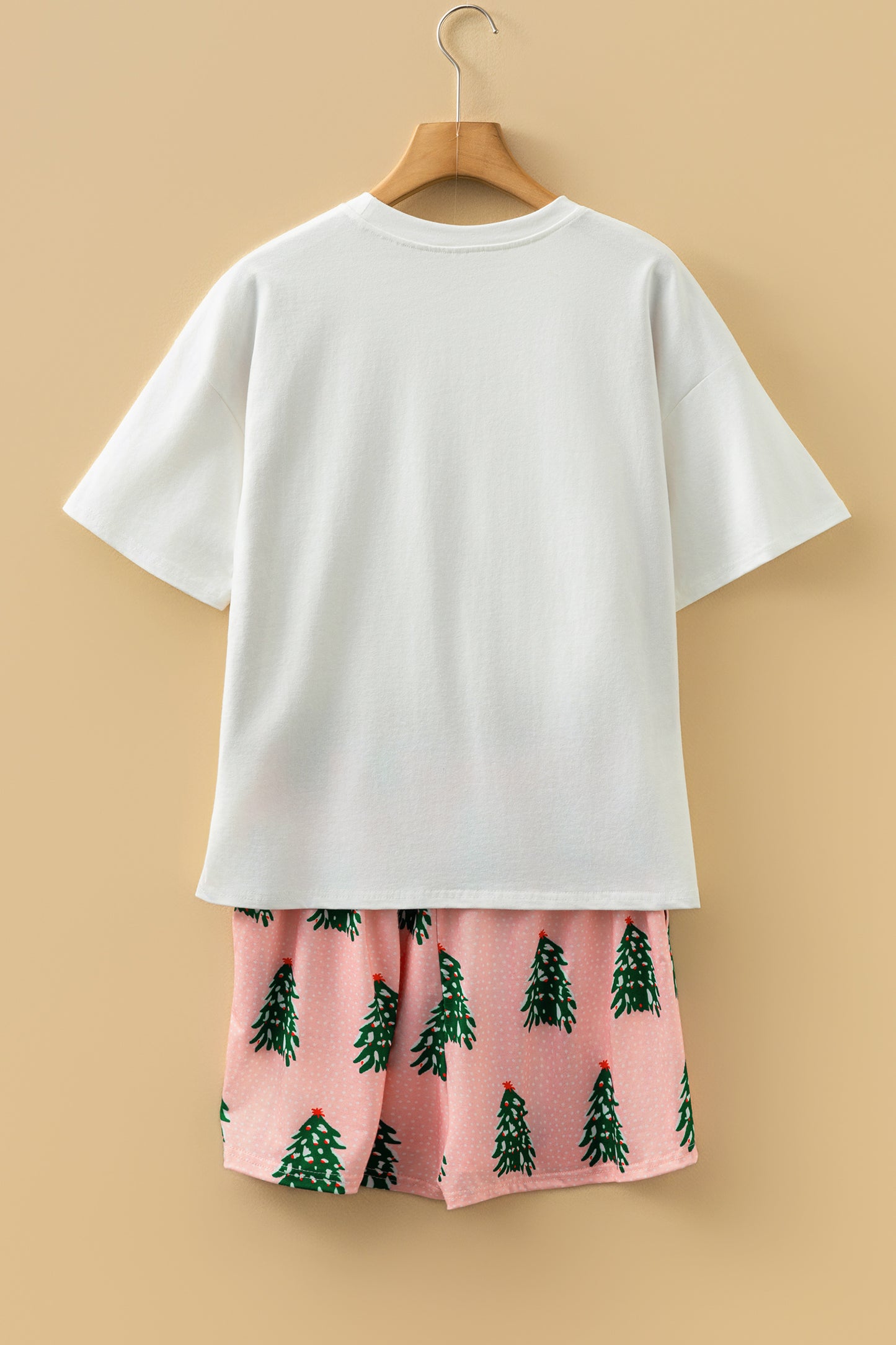 Pink Checkered MERRY Graphic Christmas Tree Print Short Lounge Set-Loungewear & Sleepwear/Loungewear-[Adult]-[Female]-2022 Online Blue Zone Planet