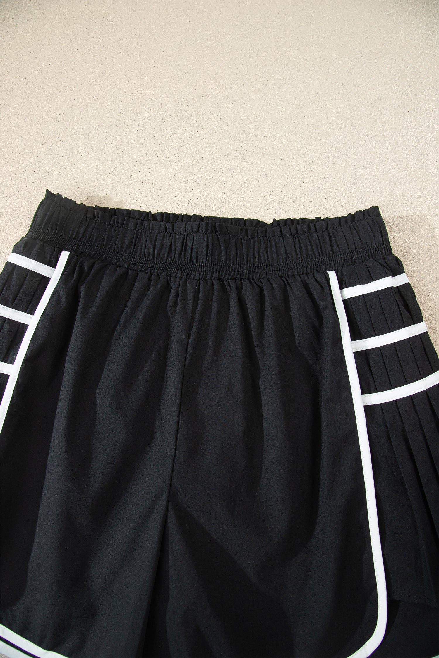 Black Contrast Trim Pleated Casual Active Shorts-Bottoms/Casual Shorts-[Adult]-[Female]-2022 Online Blue Zone Planet