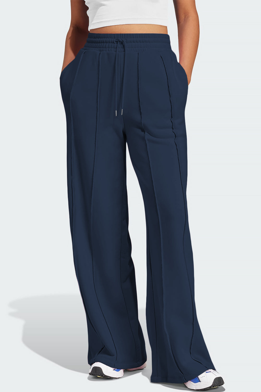 Blue Zone Planet | Drawstring Wide Leg Active Pants-BOTTOMS SIZES SMALL MEDIUM LARGE-[Adult]-[Female]-Dark Navy-S-2022 Online Blue Zone Planet