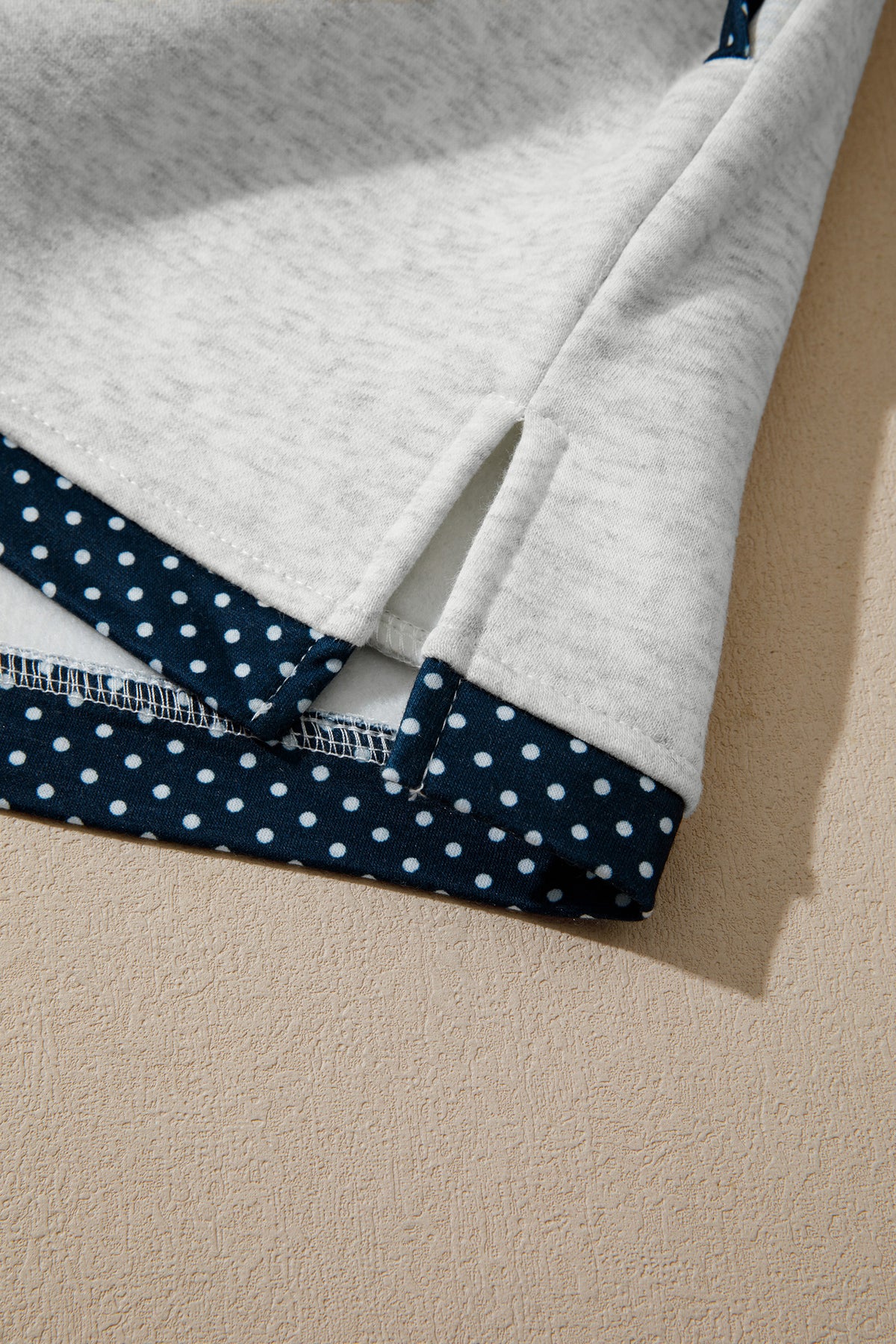 Light Grey Polka Dot Patchwork Mock Neck Pullover Casual Shorts Set-Two Piece Sets/Short Sets-[Adult]-[Female]-2022 Online Blue Zone Planet